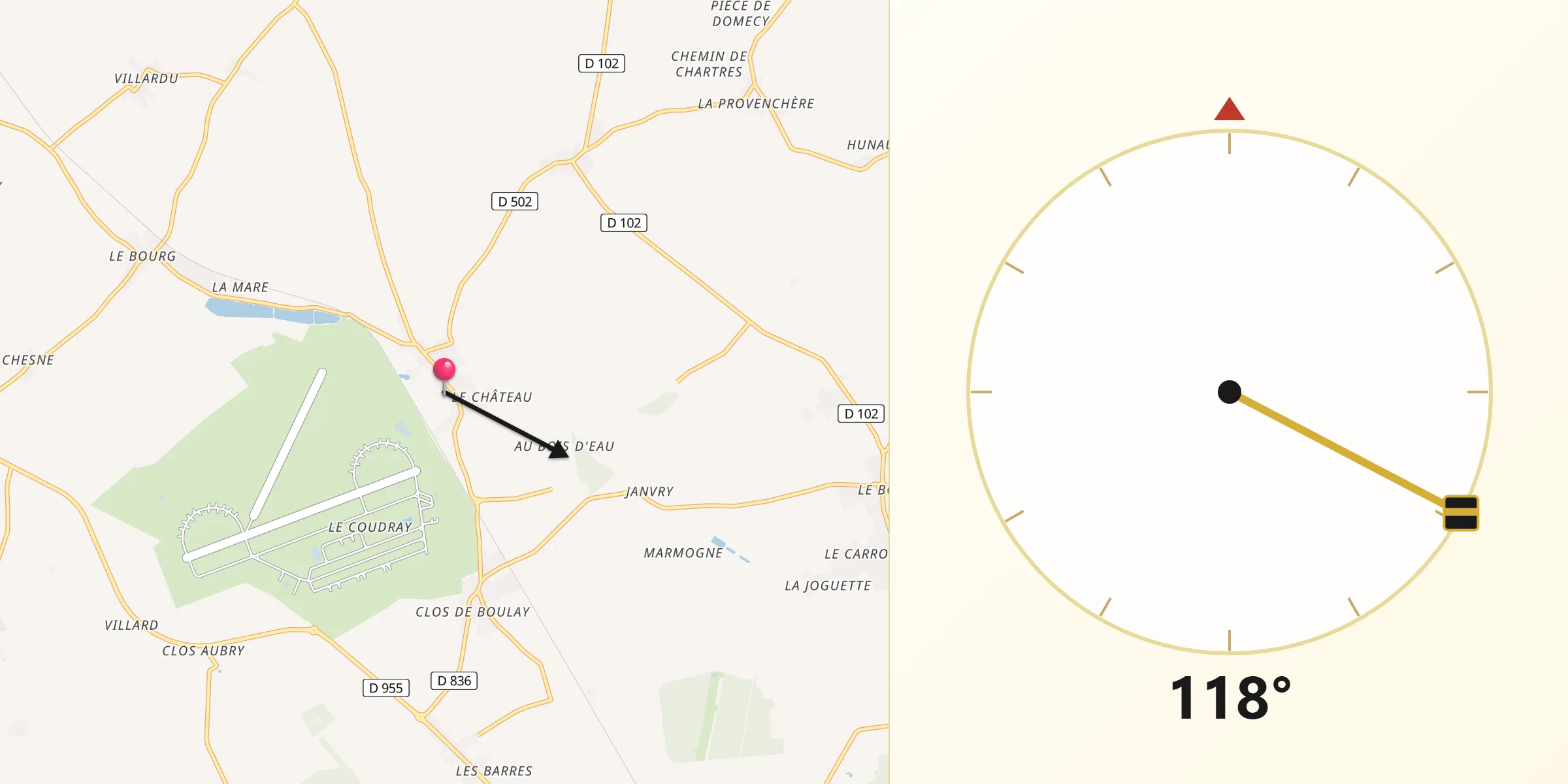 Direction vers la Qibla depuis Bricy