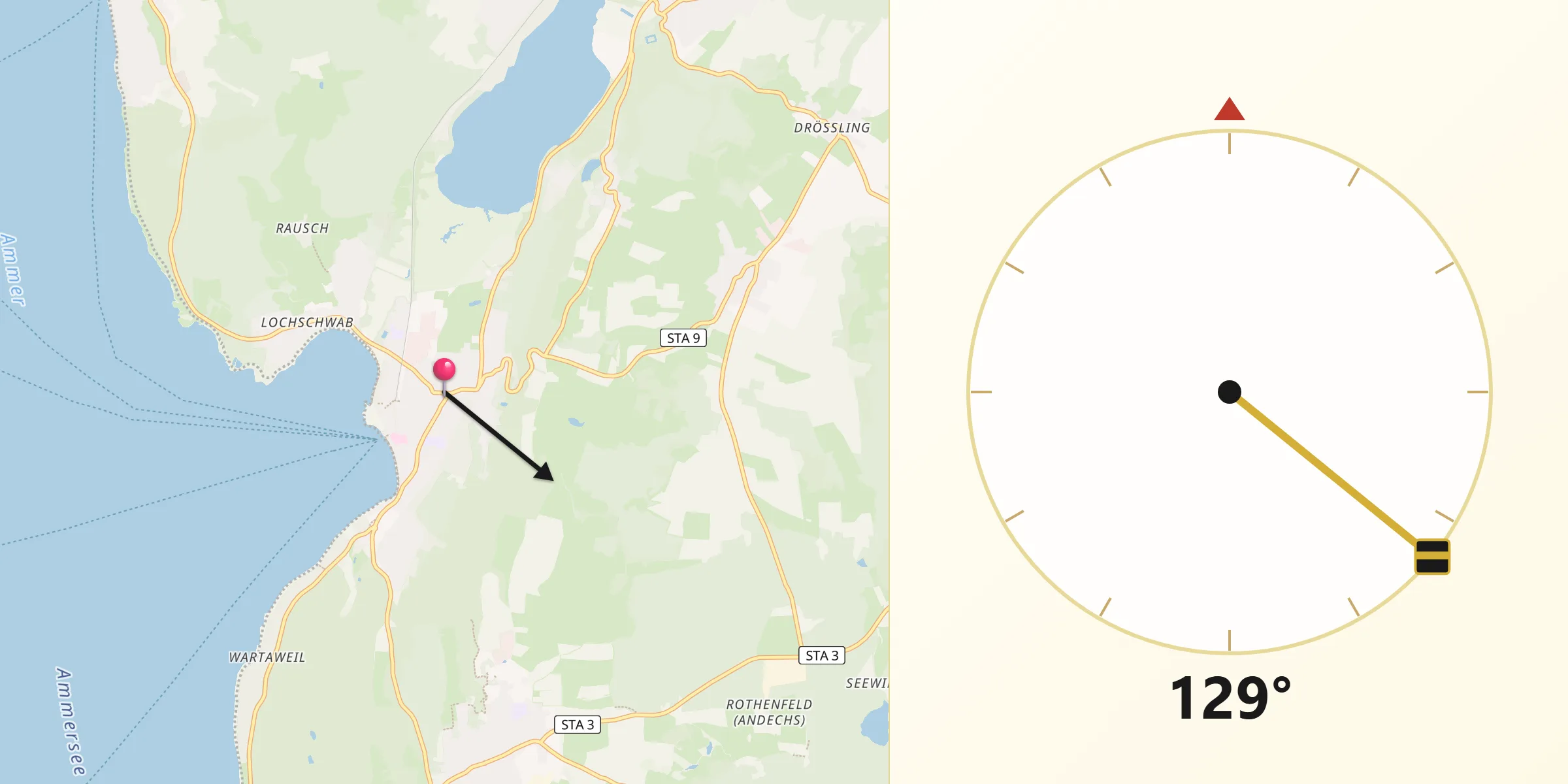 Qibla-Richtung von Herrsching am Ammersee