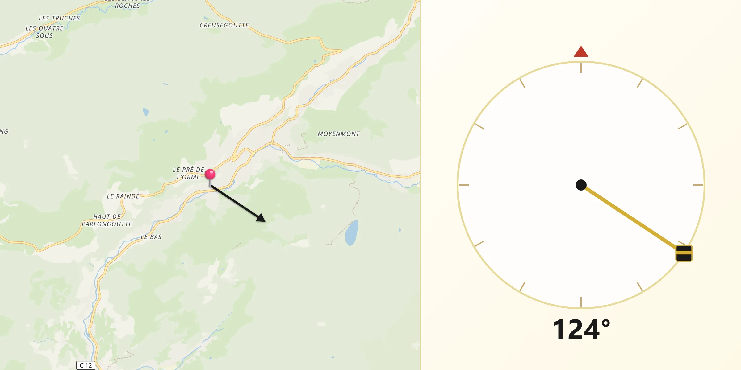 Direction vers la Qibla depuis La Bresse
