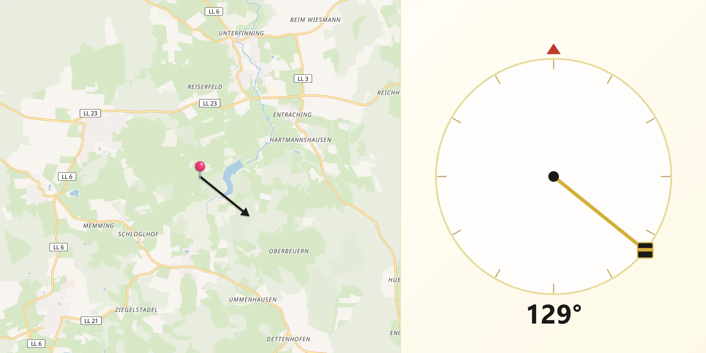 Qibla-Richtung von Upper Bavaria