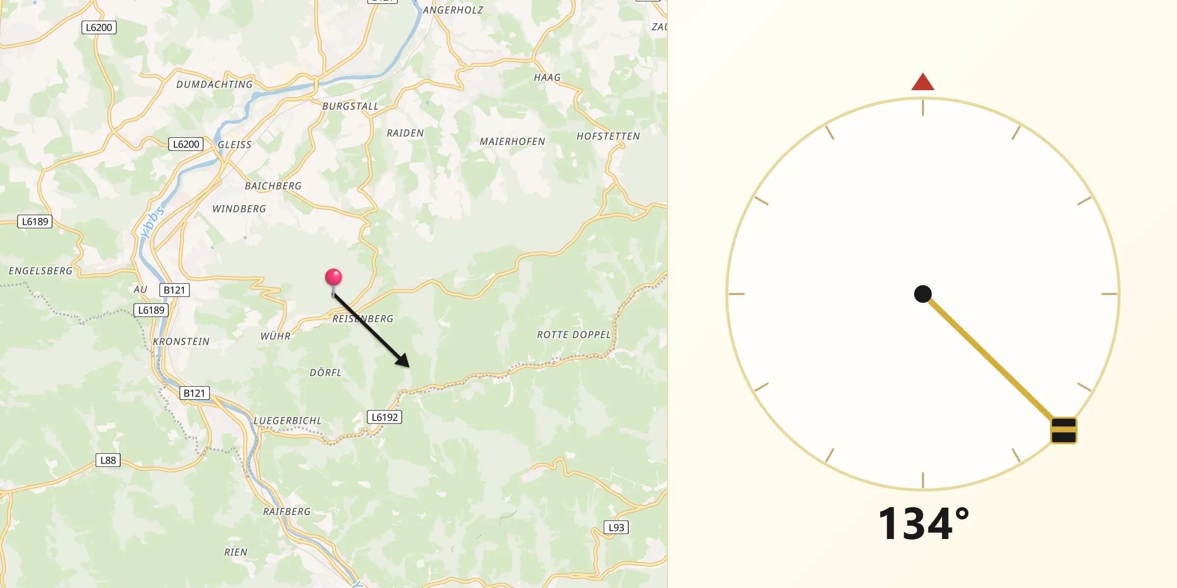 Qibla-Richtung von Politischer Bezirk Amstetten