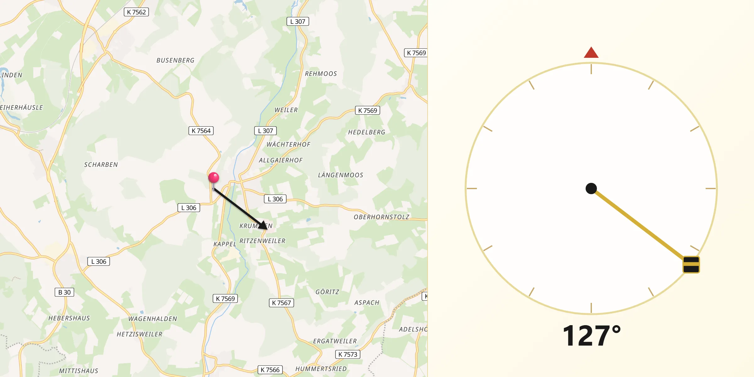 Qibla-Richtung von Eberhardzell