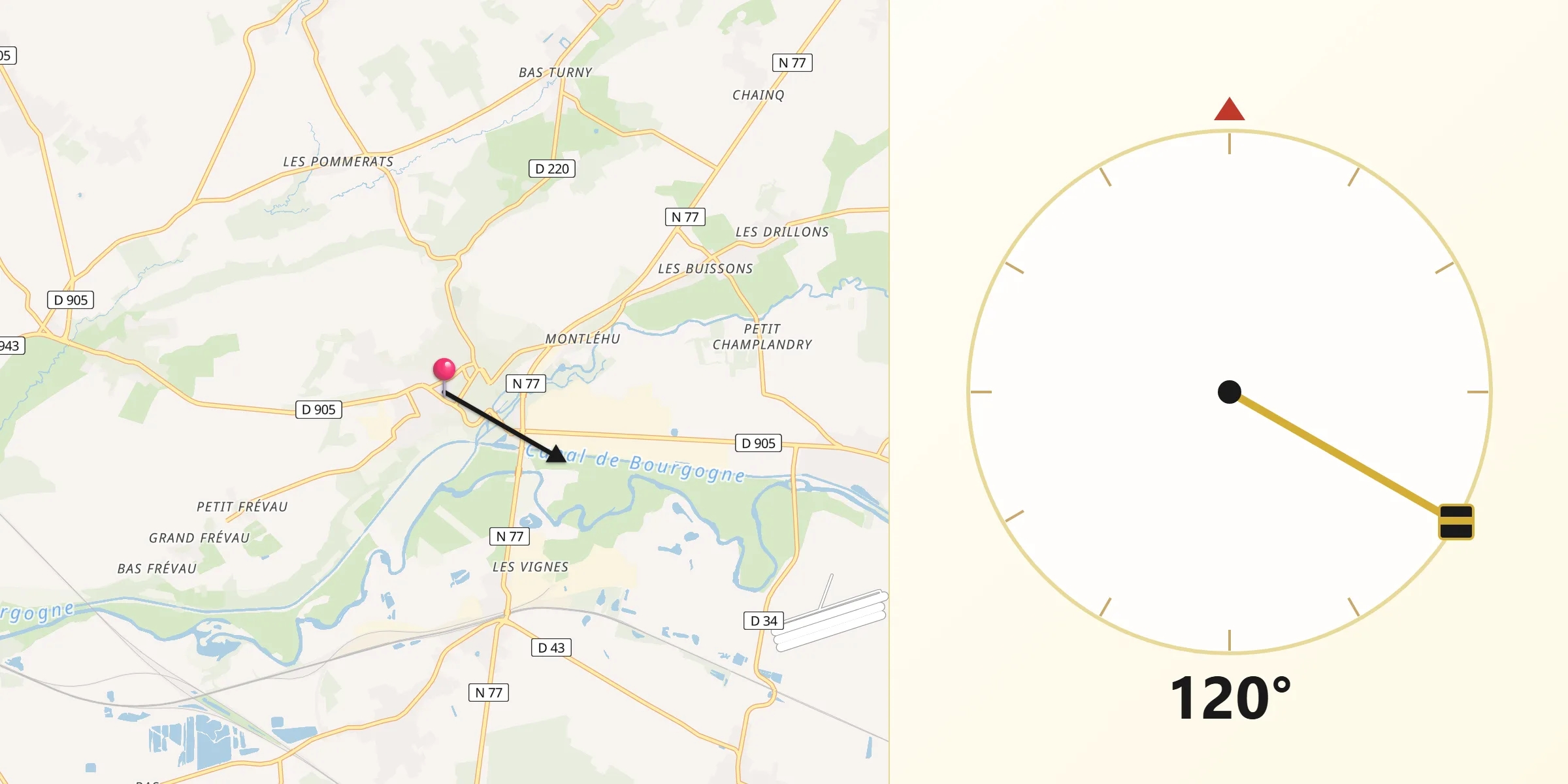 Direction vers la Qibla depuis Saint-Florentin