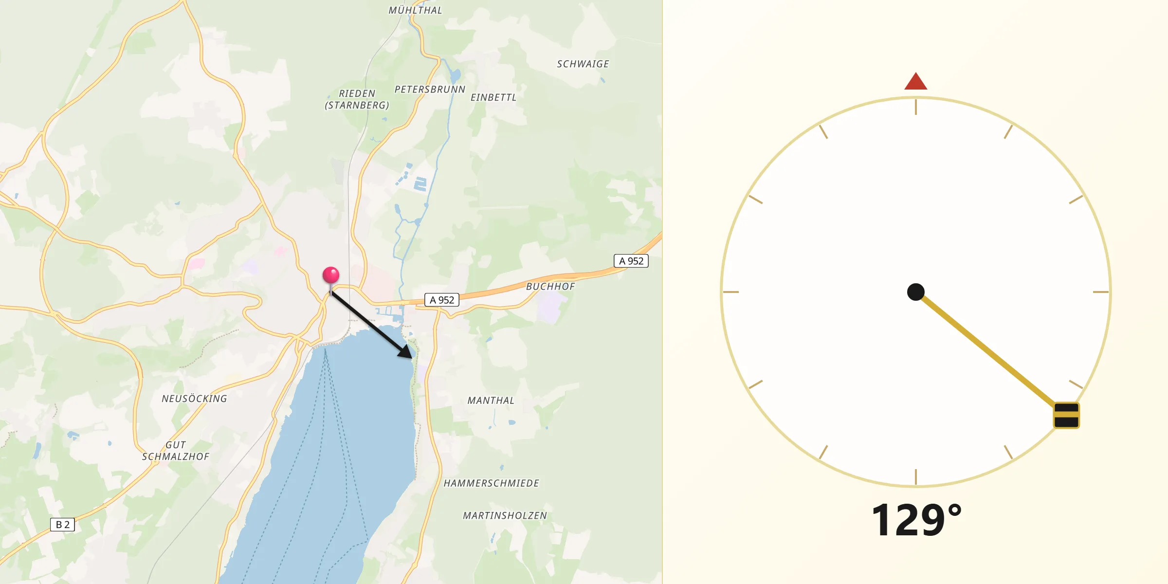 Qibla-Richtung von Starnberg