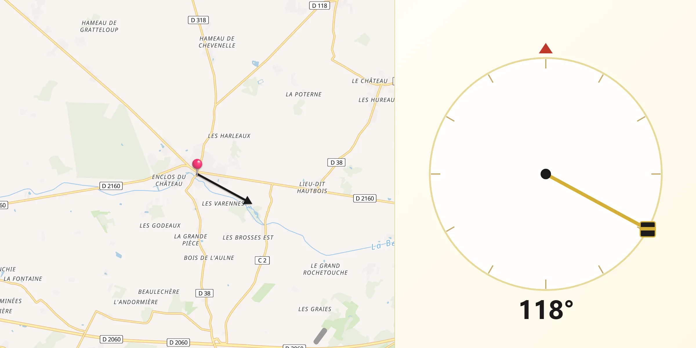 Direction vers la Qibla depuis Ladon