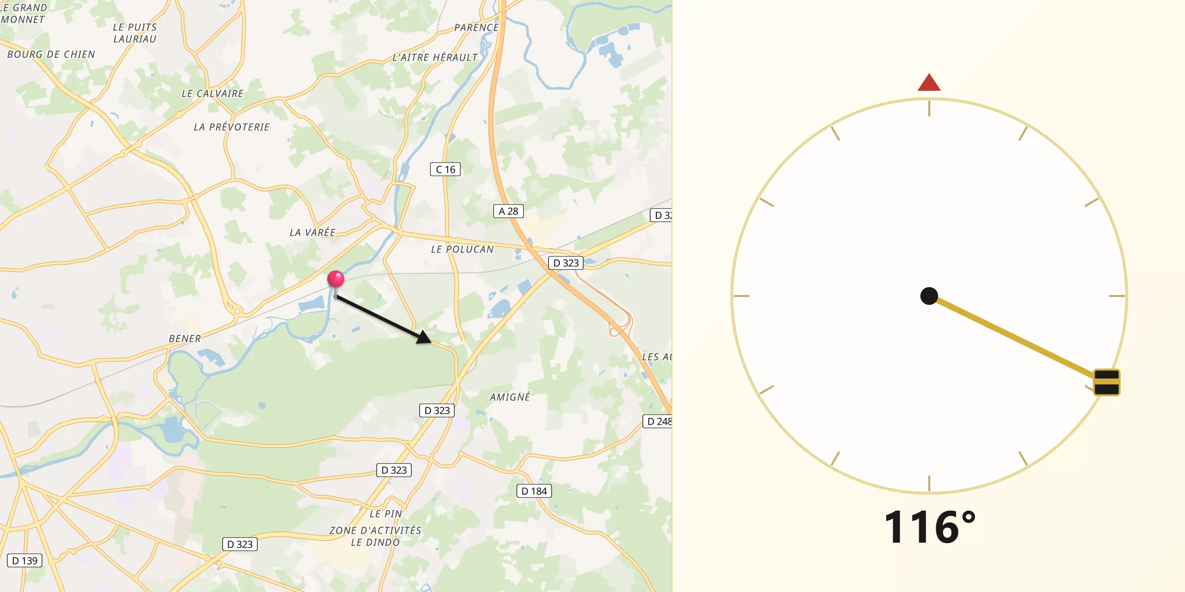 Direction vers la Qibla depuis Sarthe