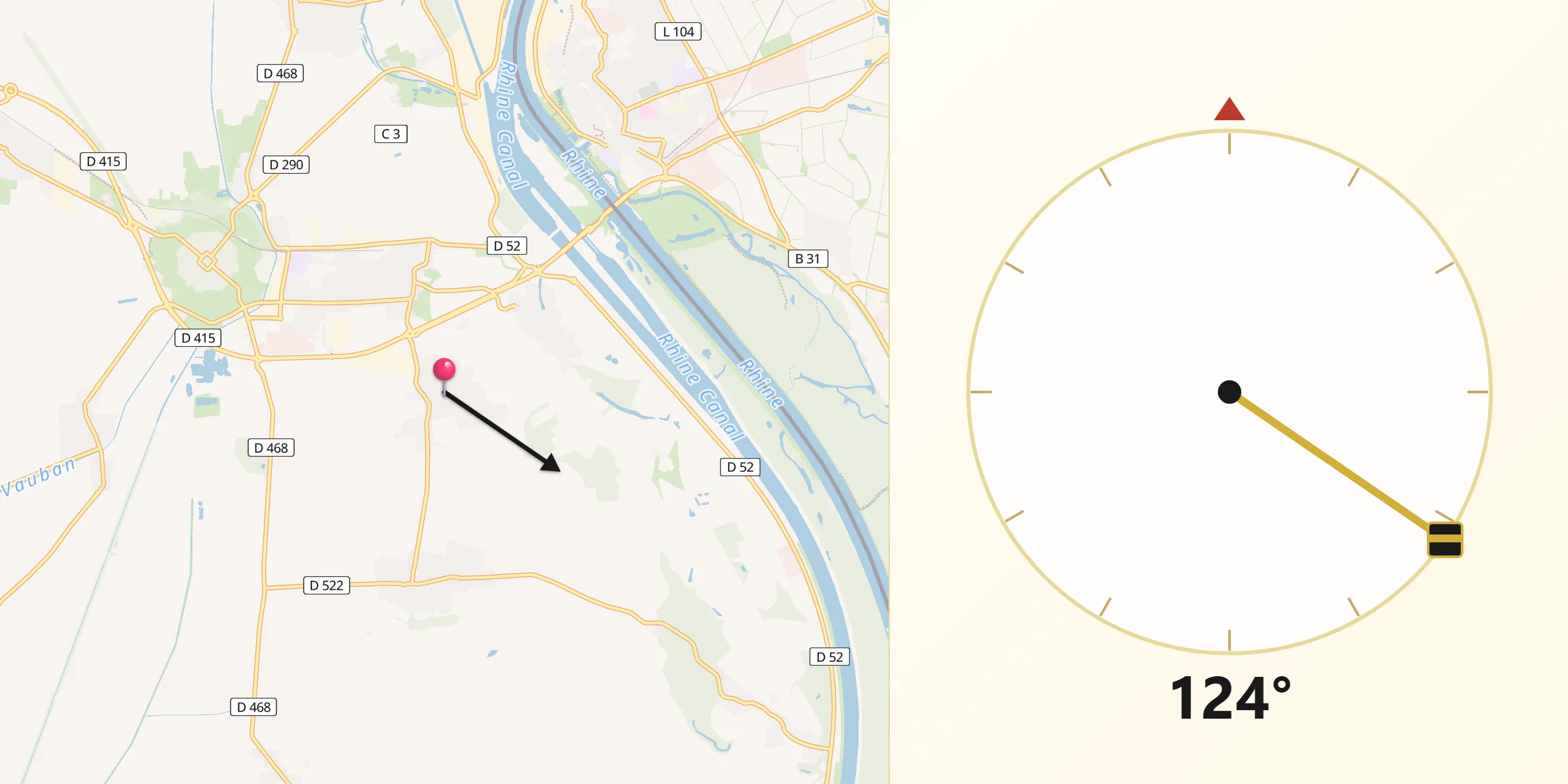Direction vers la Qibla depuis Algolsheim