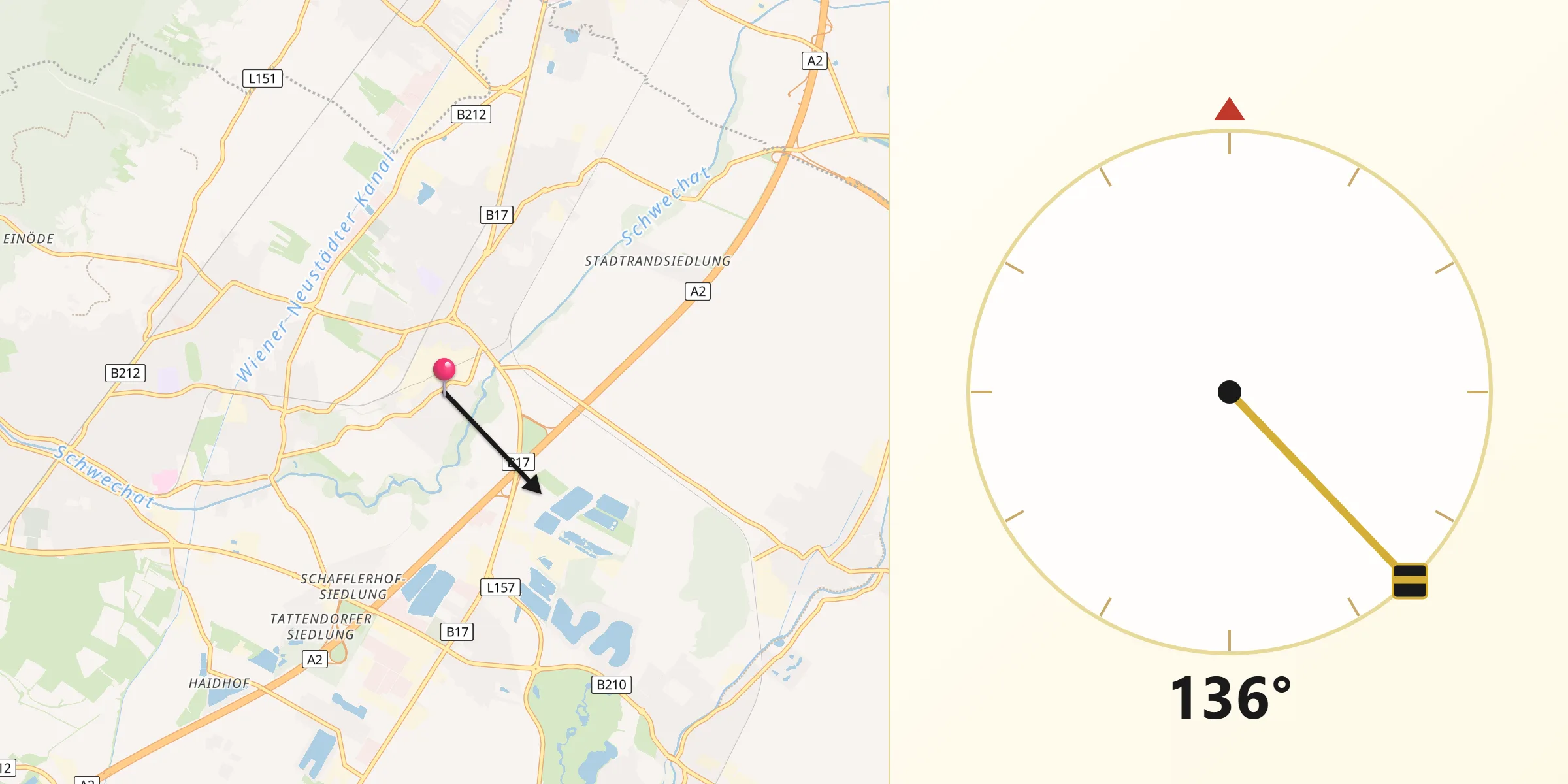 Qibla-Richtung von Wienersdorf