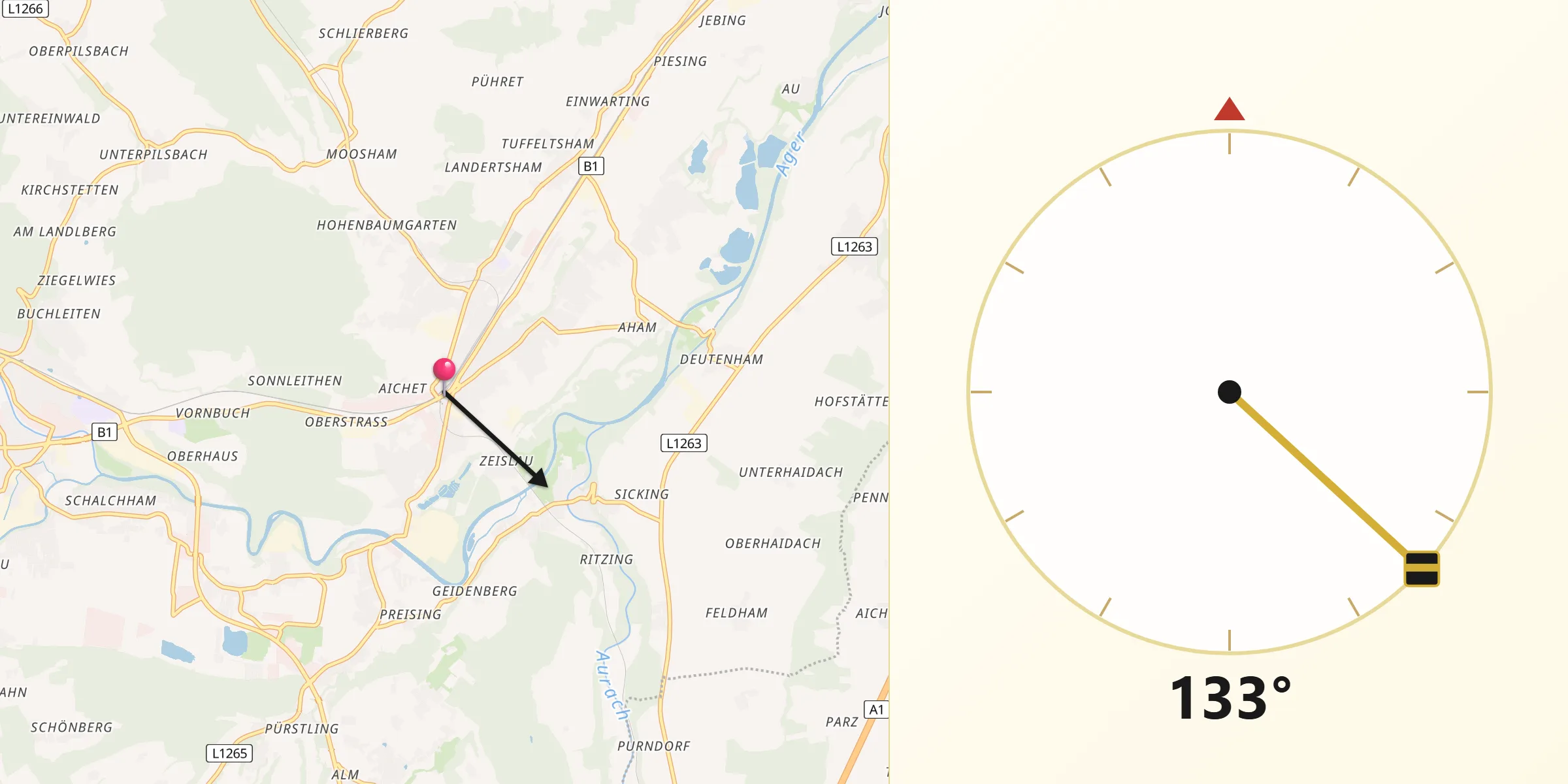 Qibla-Richtung von Attnang-Puchheim