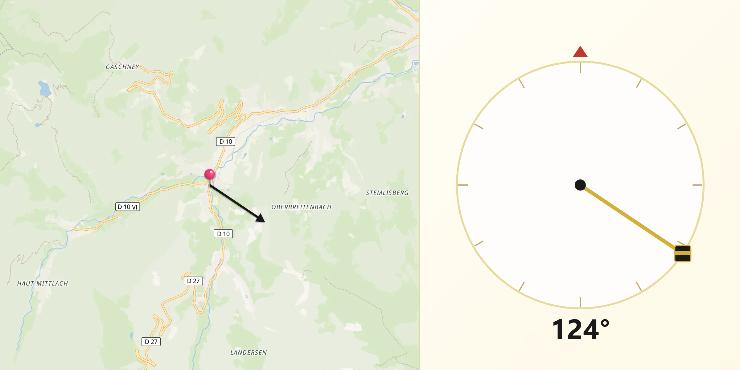 Direction vers la Qibla depuis Metzeral