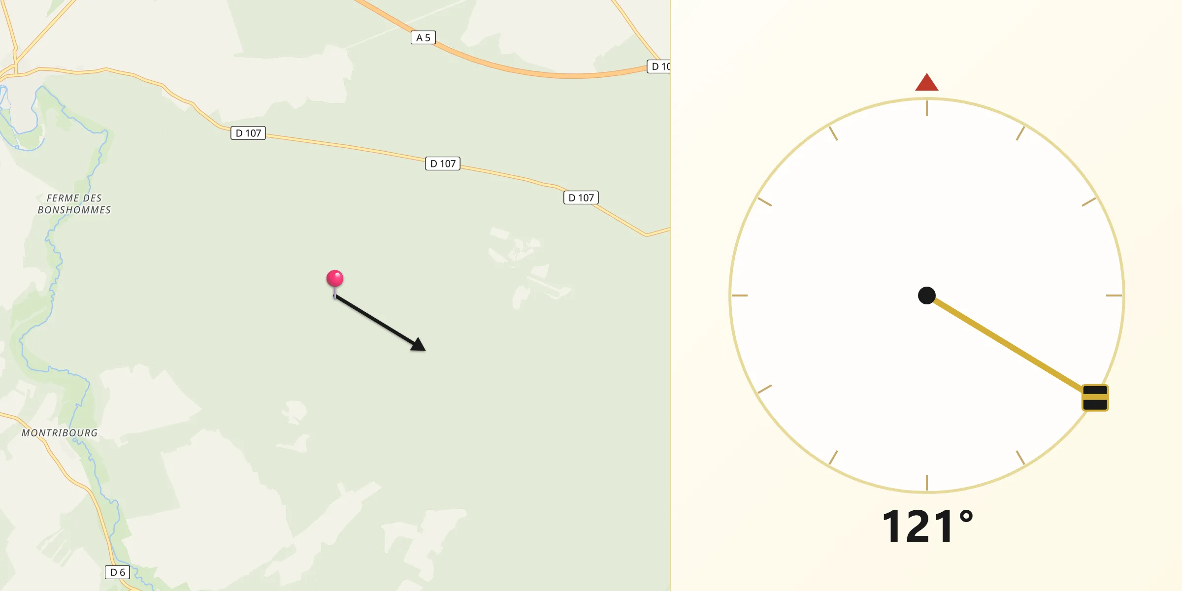 Direction vers la Qibla depuis Richebourg