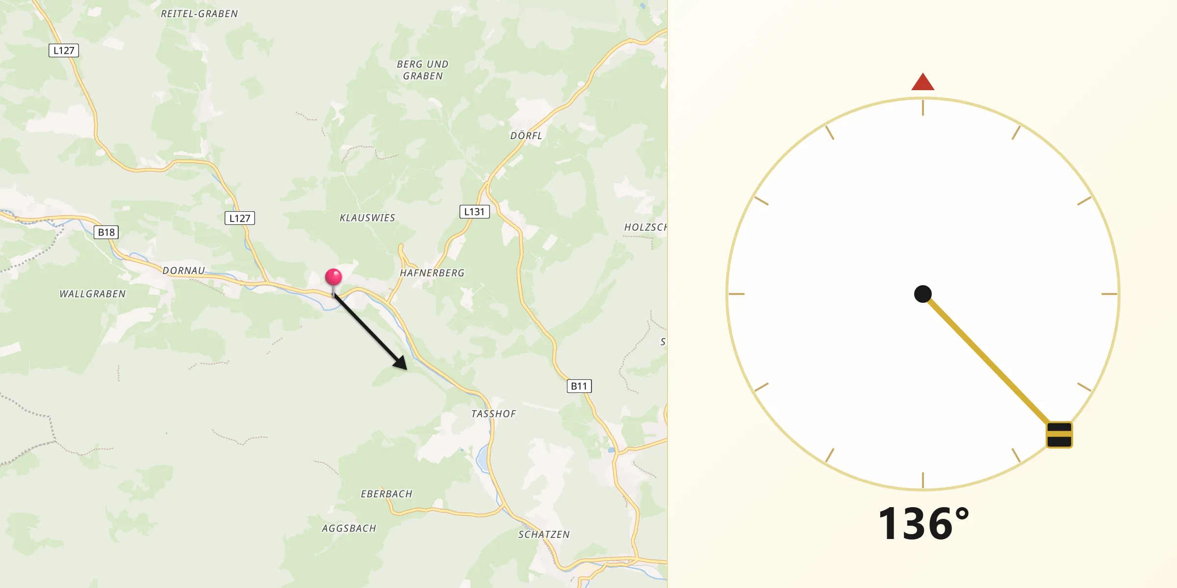 Qibla-Richtung von Altenmarkt an der Triesting