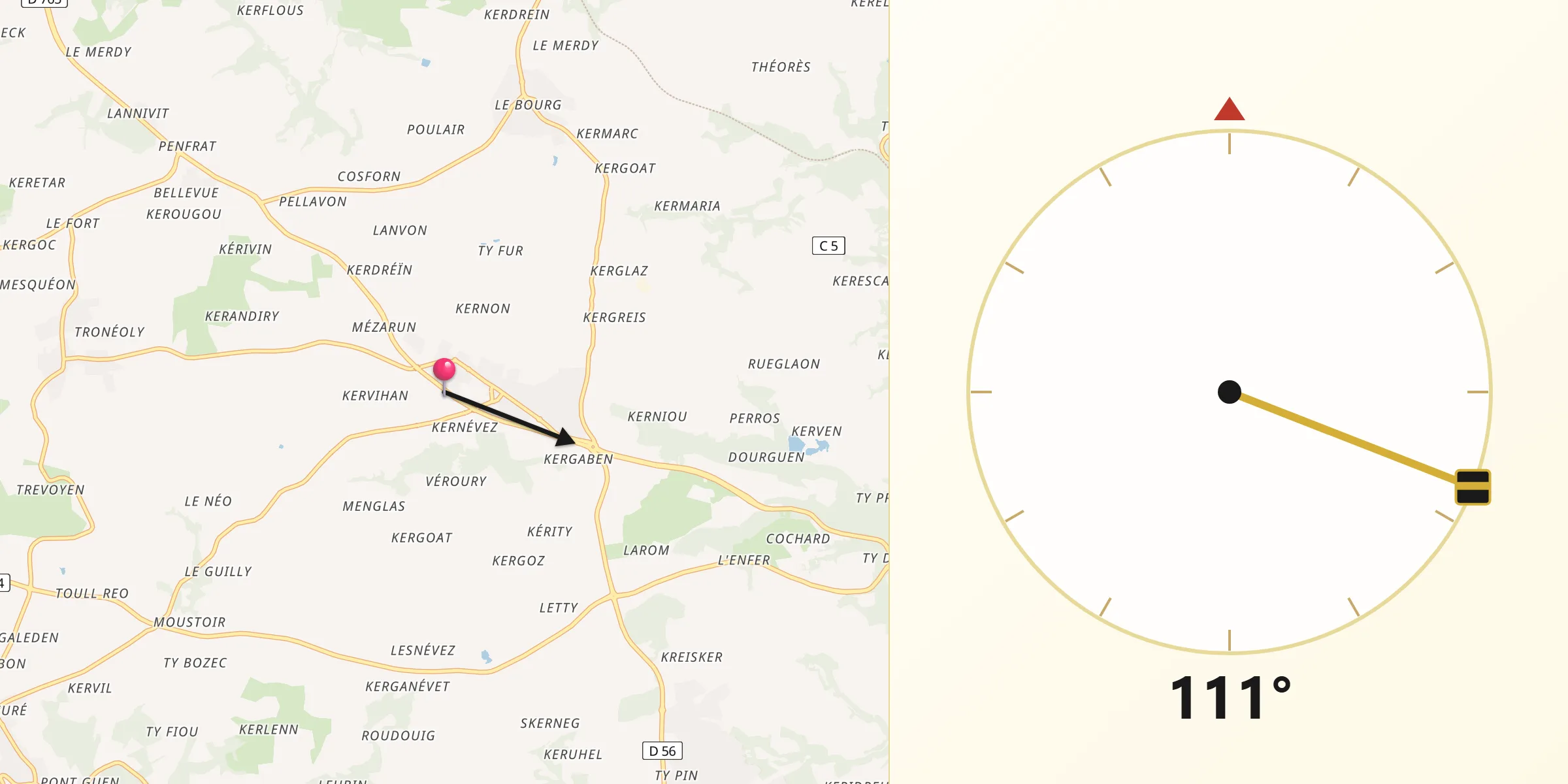 Direction vers la Qibla depuis Plonéis
