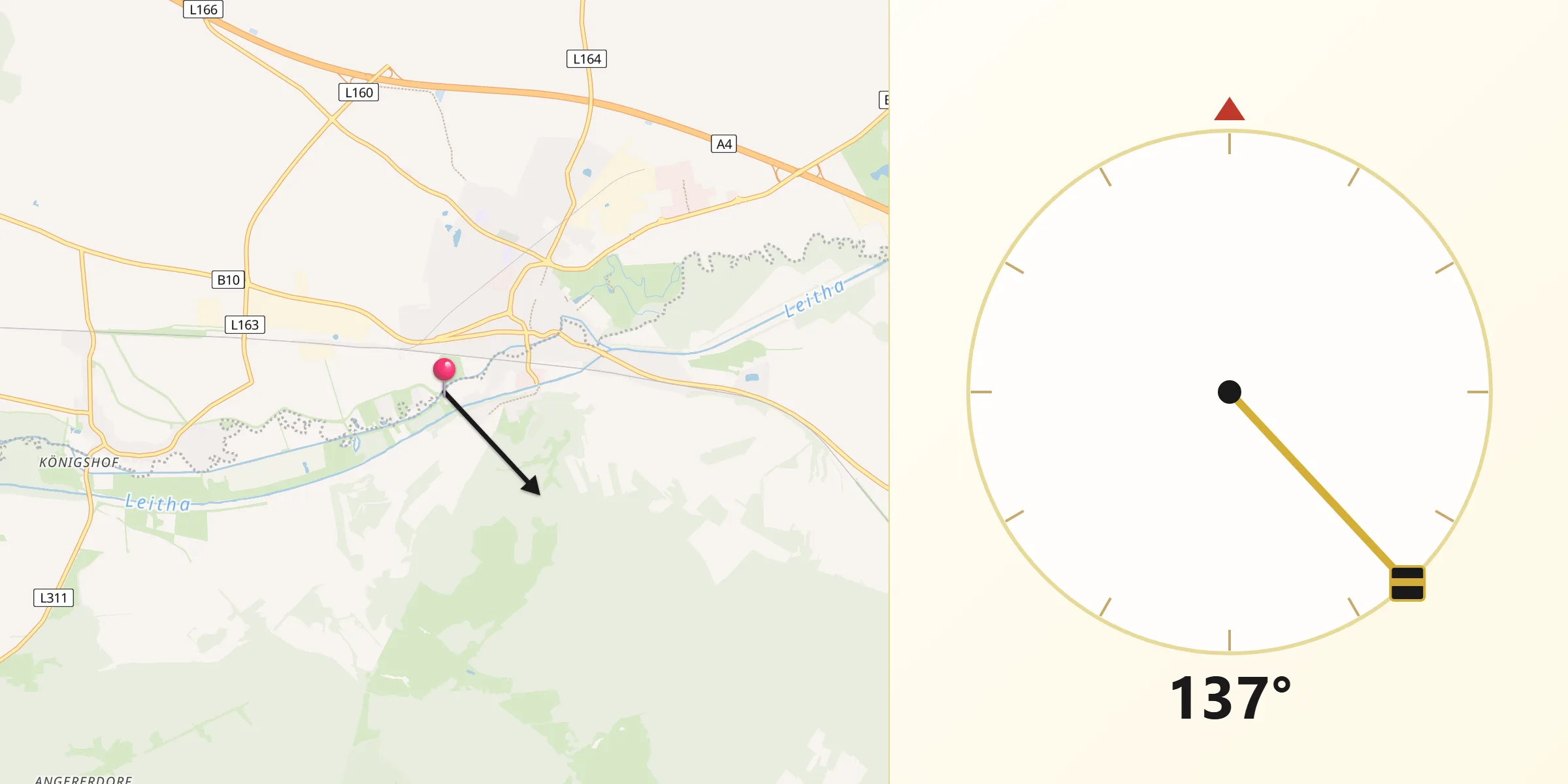 Qibla-Richtung von Bruck an der Leitha