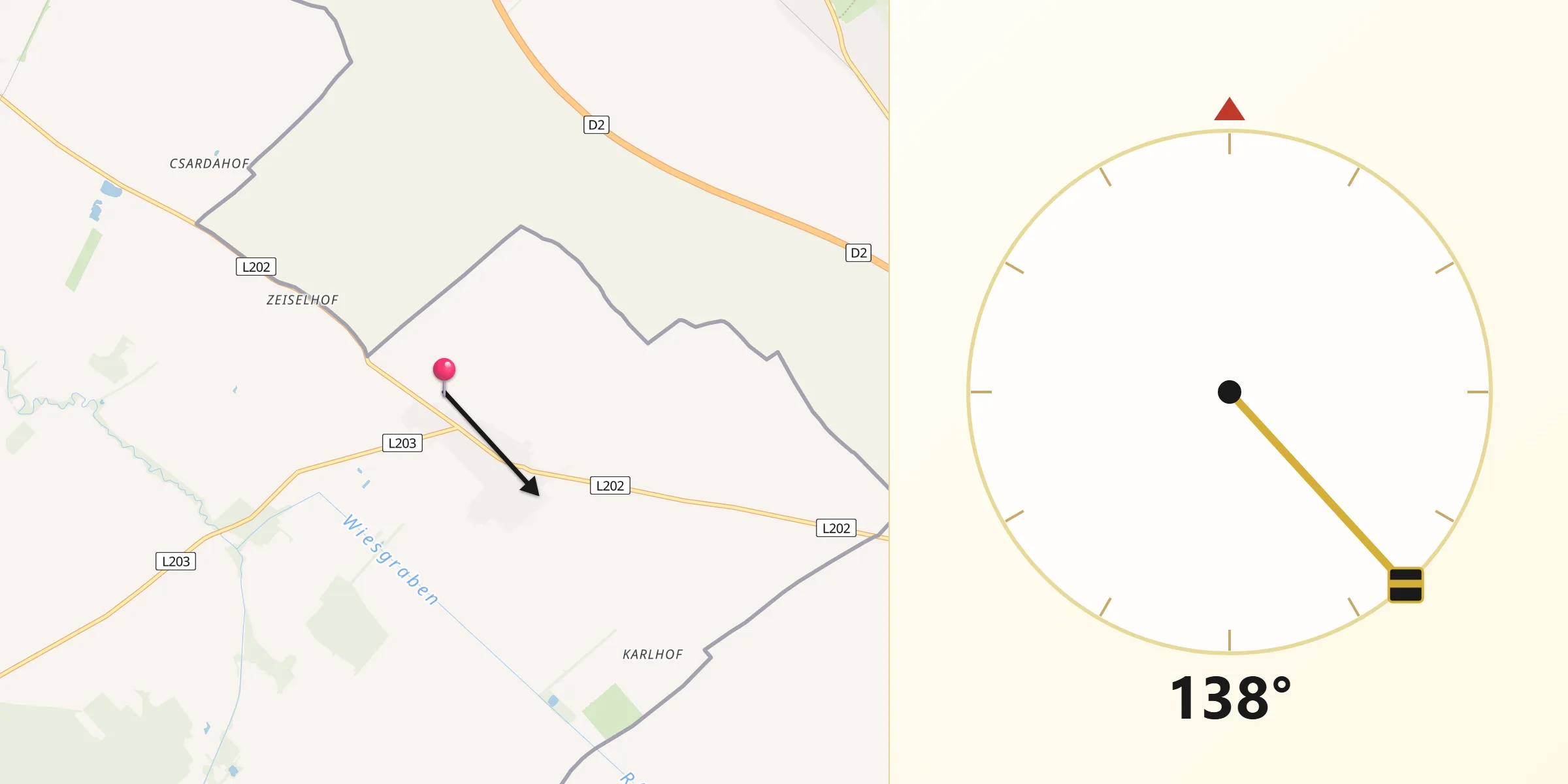 Qibla-Richtung von Deutsch Jahrndorf