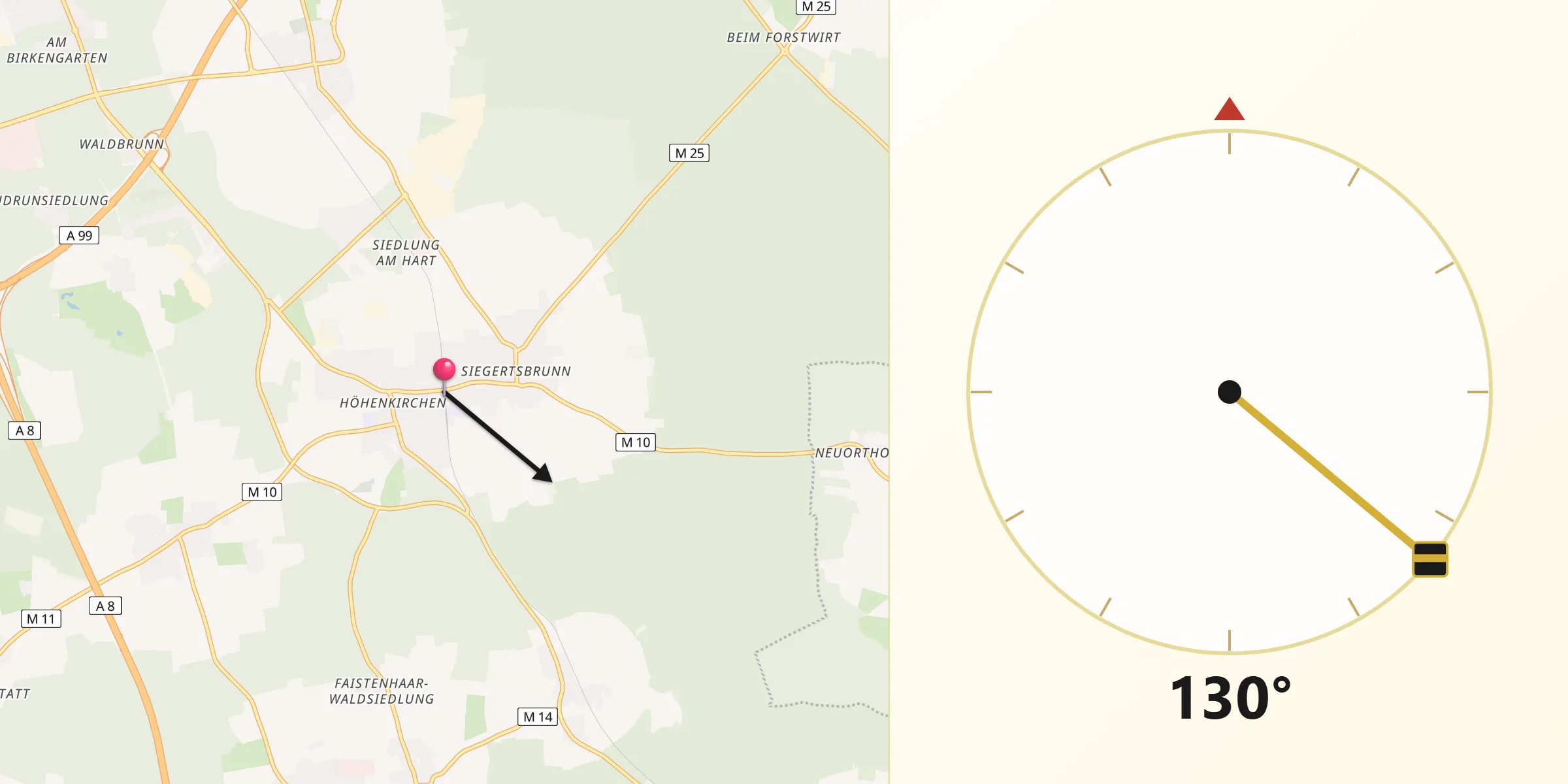 Qibla-Richtung von Höhenkirchen-Siegertsbrunn