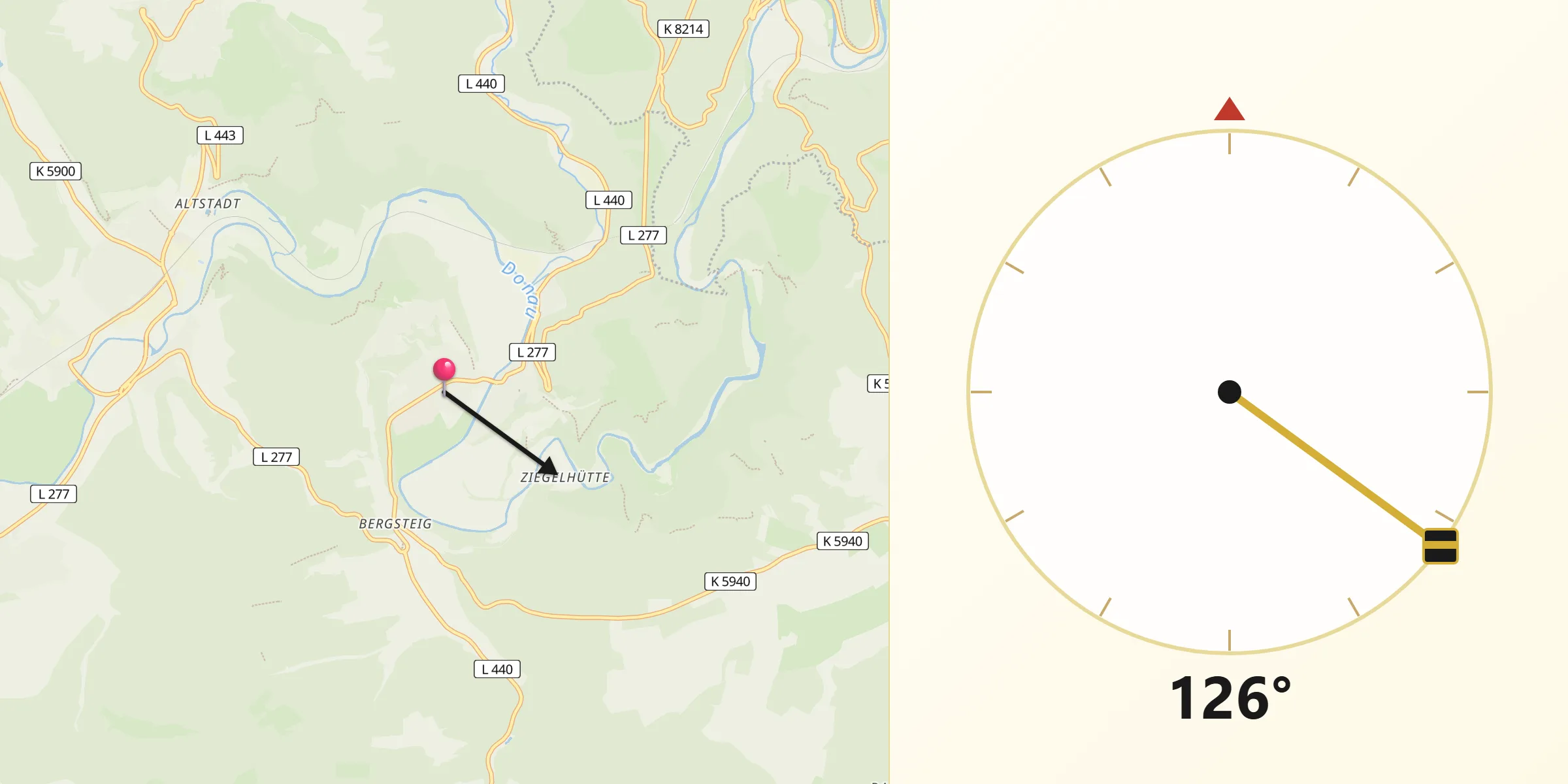 Qibla-Richtung von Fridingen an der Donau