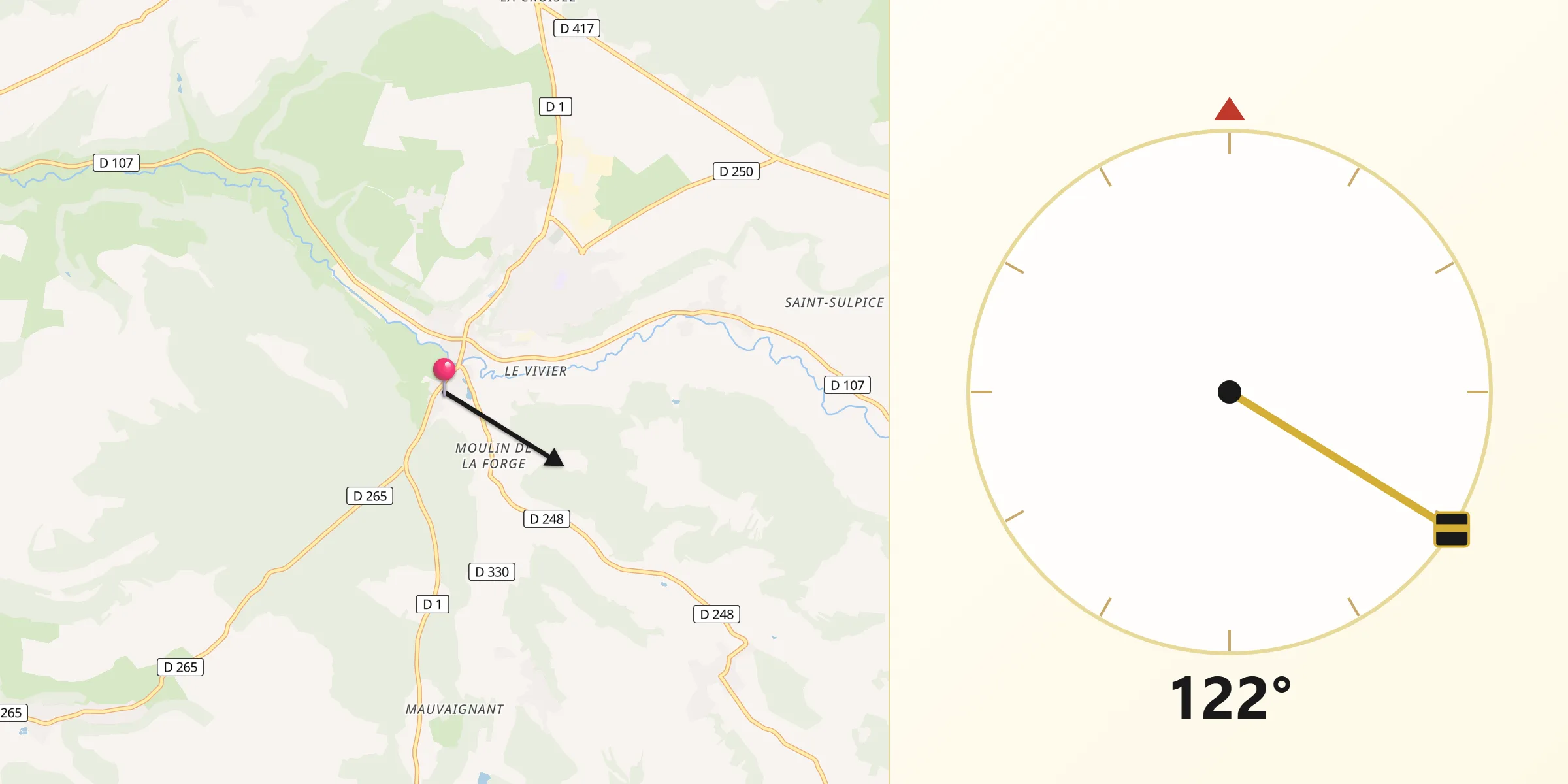Direction vers la Qibla depuis Nogent-le-Bas