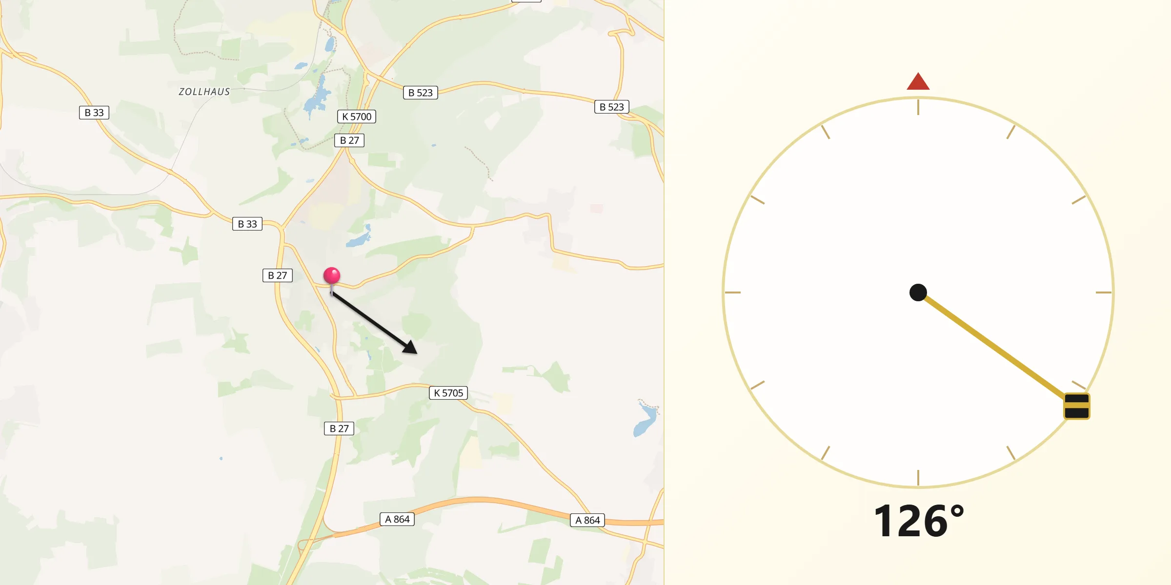 Qibla-Richtung von Bad Dürrheim