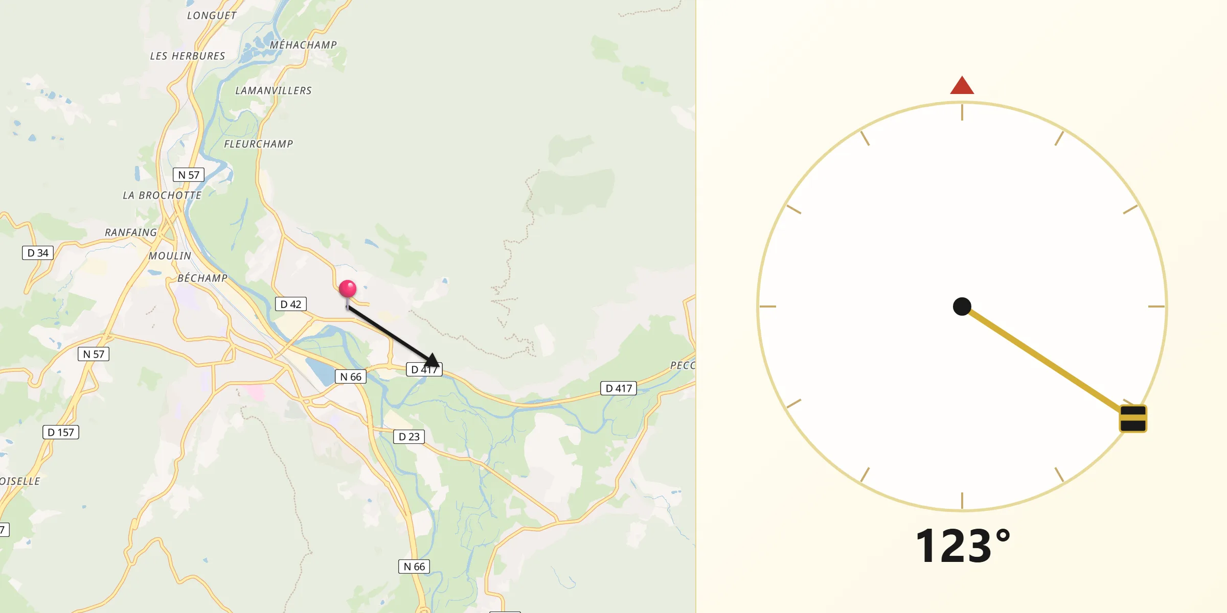 Direction vers la Qibla depuis Saint-Étienne-lès-Remiremont