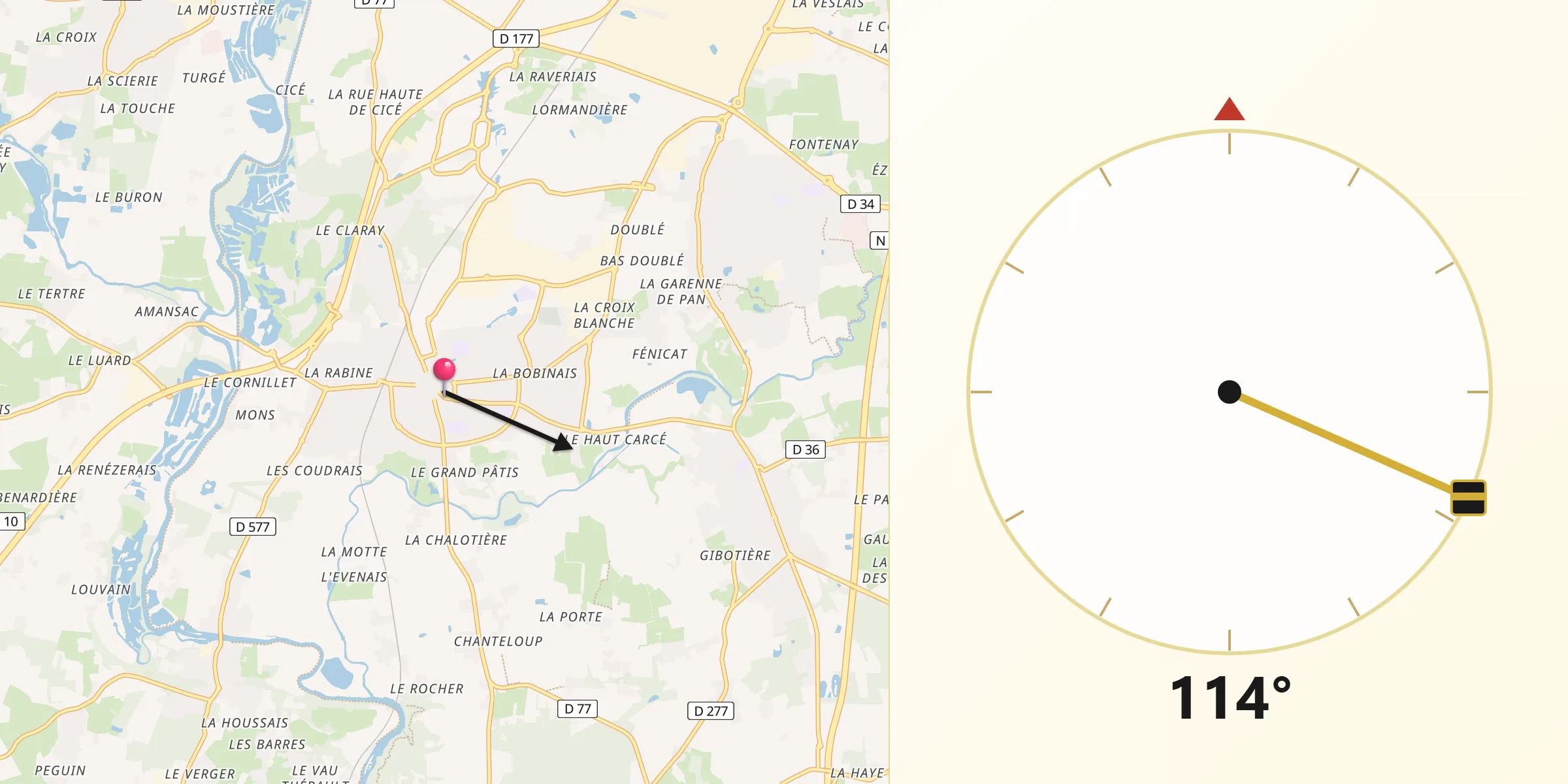 Direction vers la Qibla depuis Bruz