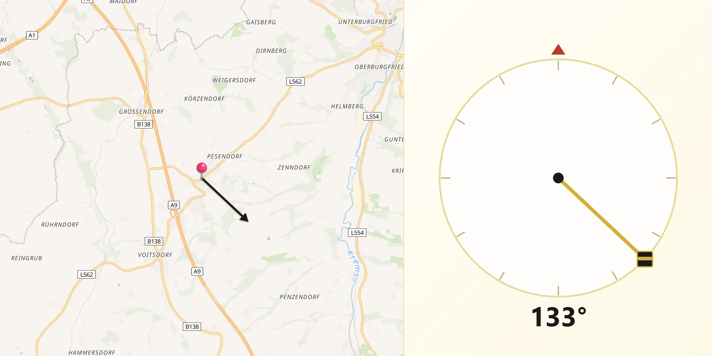 Qibla-Richtung von Ried im Traunkreis