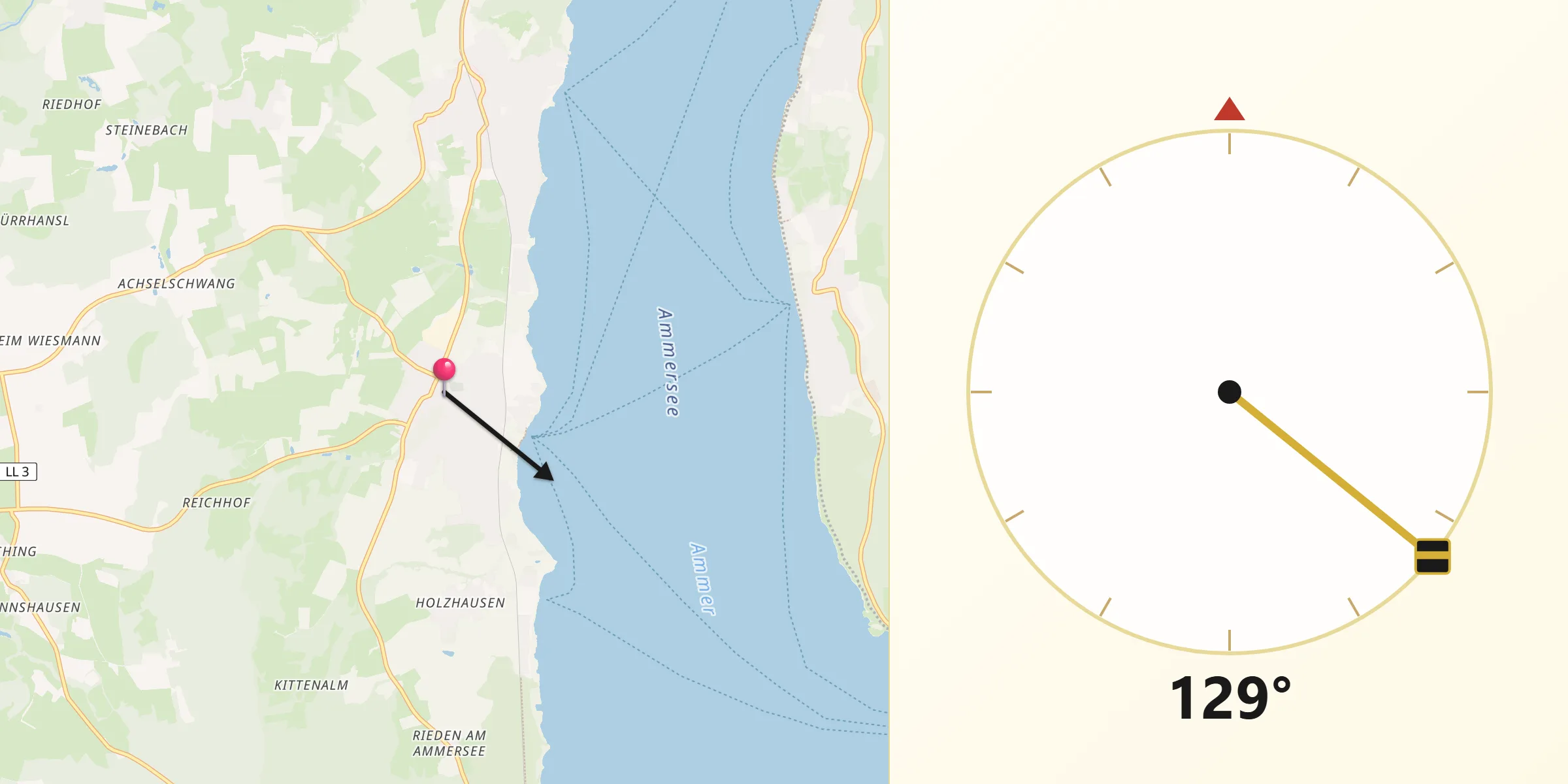 Qibla-Richtung von Utting am Ammersee