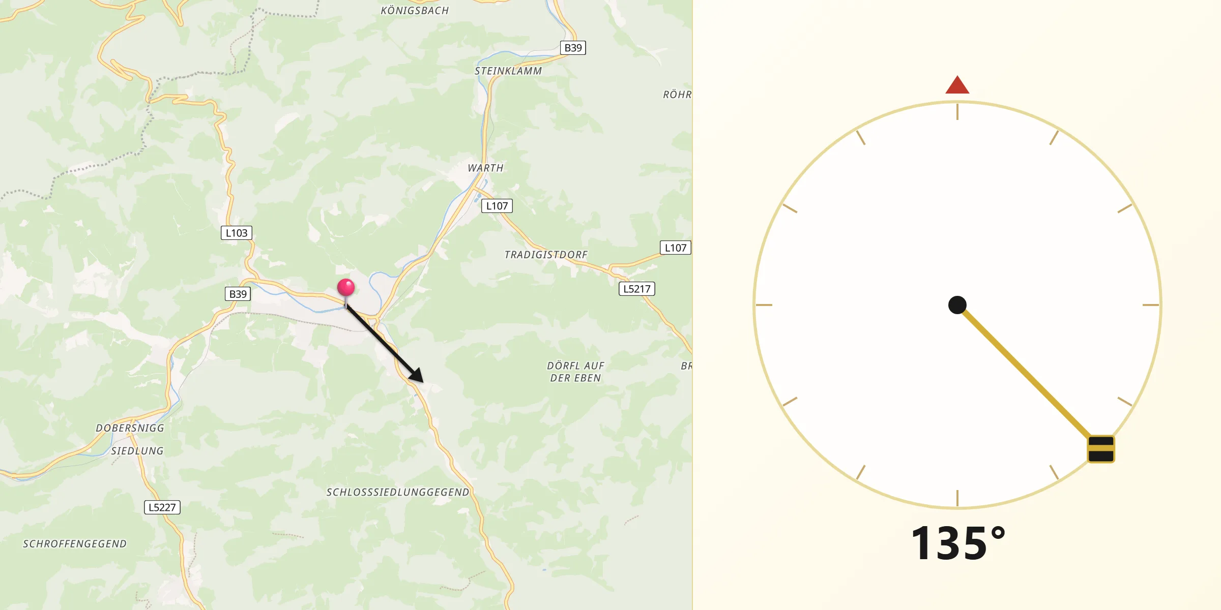 Qibla-Richtung von Kirchberg an der Pielach
