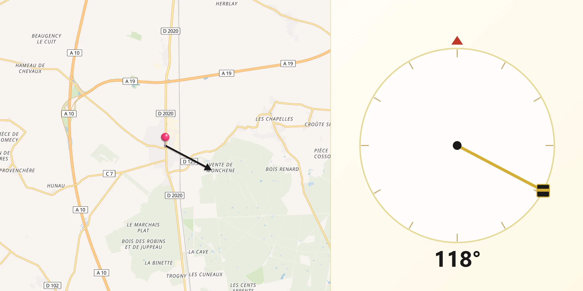 Direction vers la Qibla depuis Chevilly