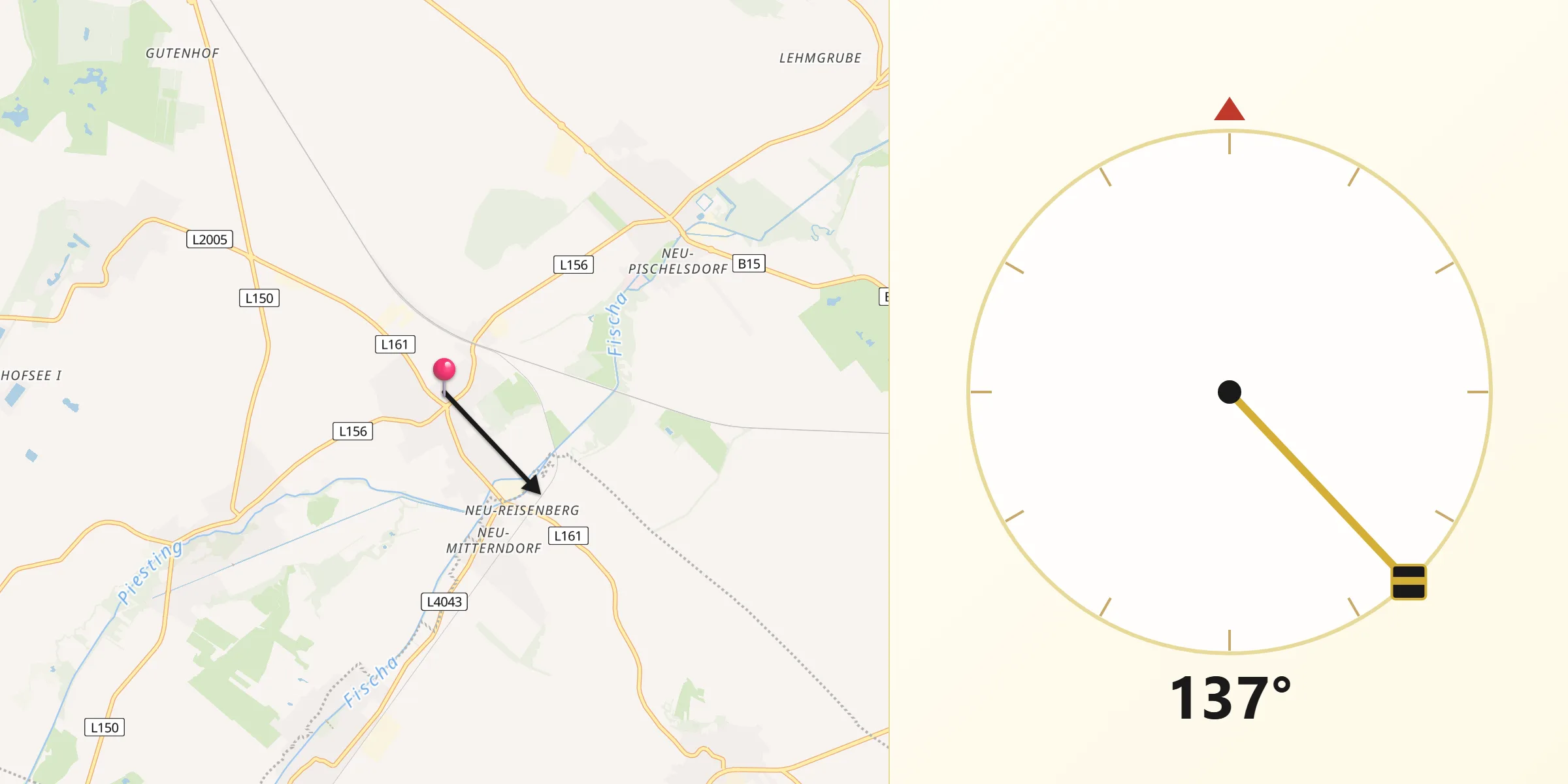 Qibla-Richtung von Gramatneusiedl