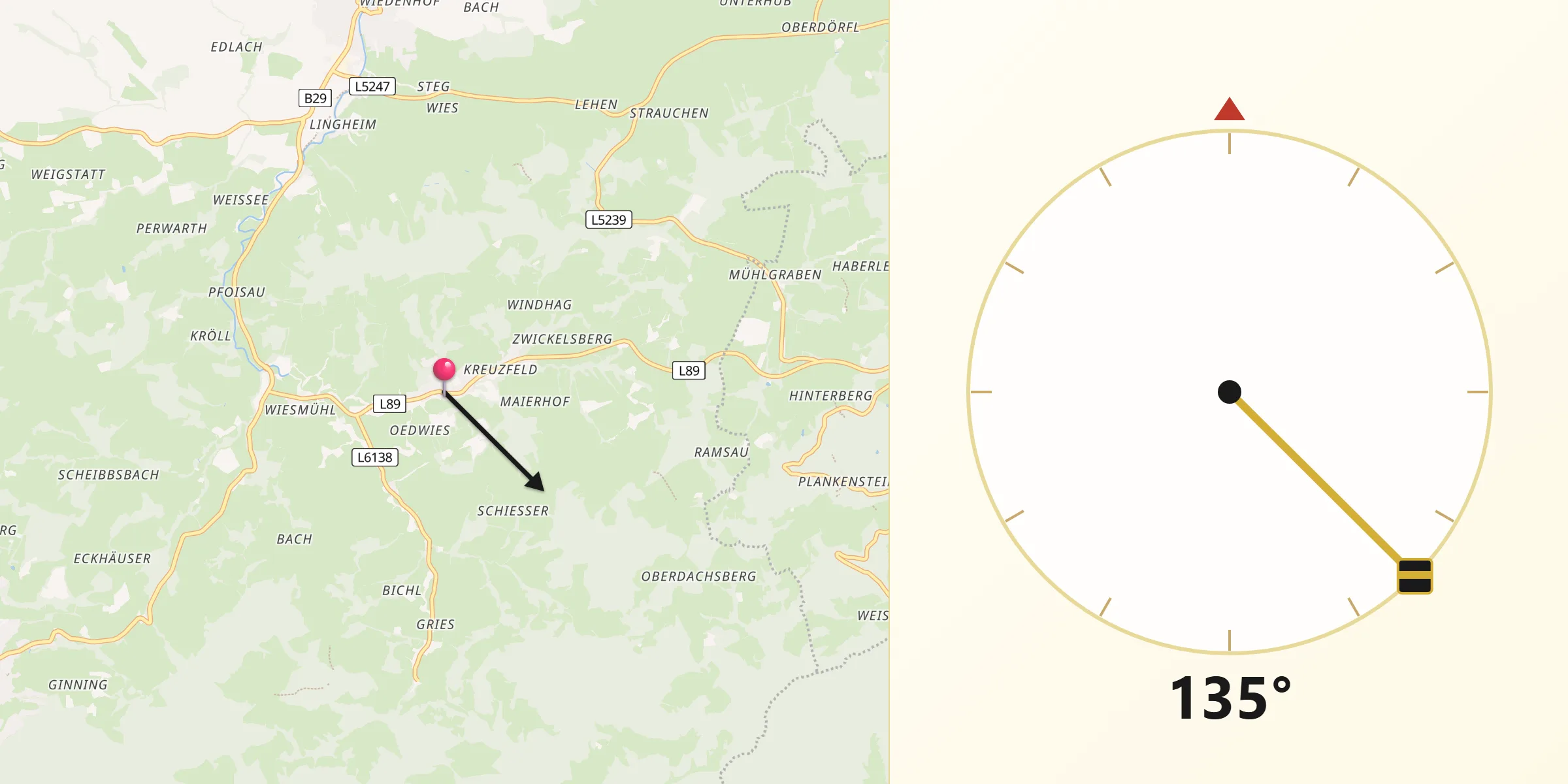 Qibla-Richtung von Sankt Georgen an der Leys