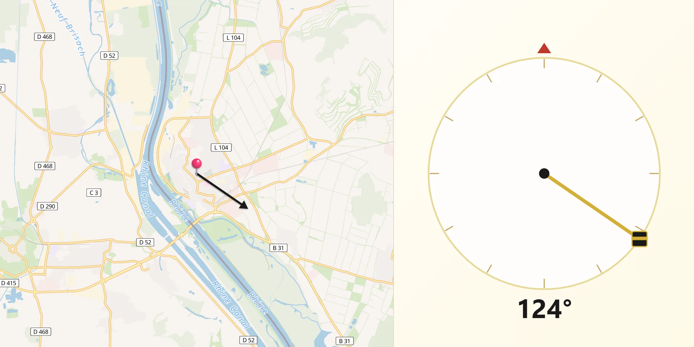 Qibla-Richtung von Breisach am Rhein