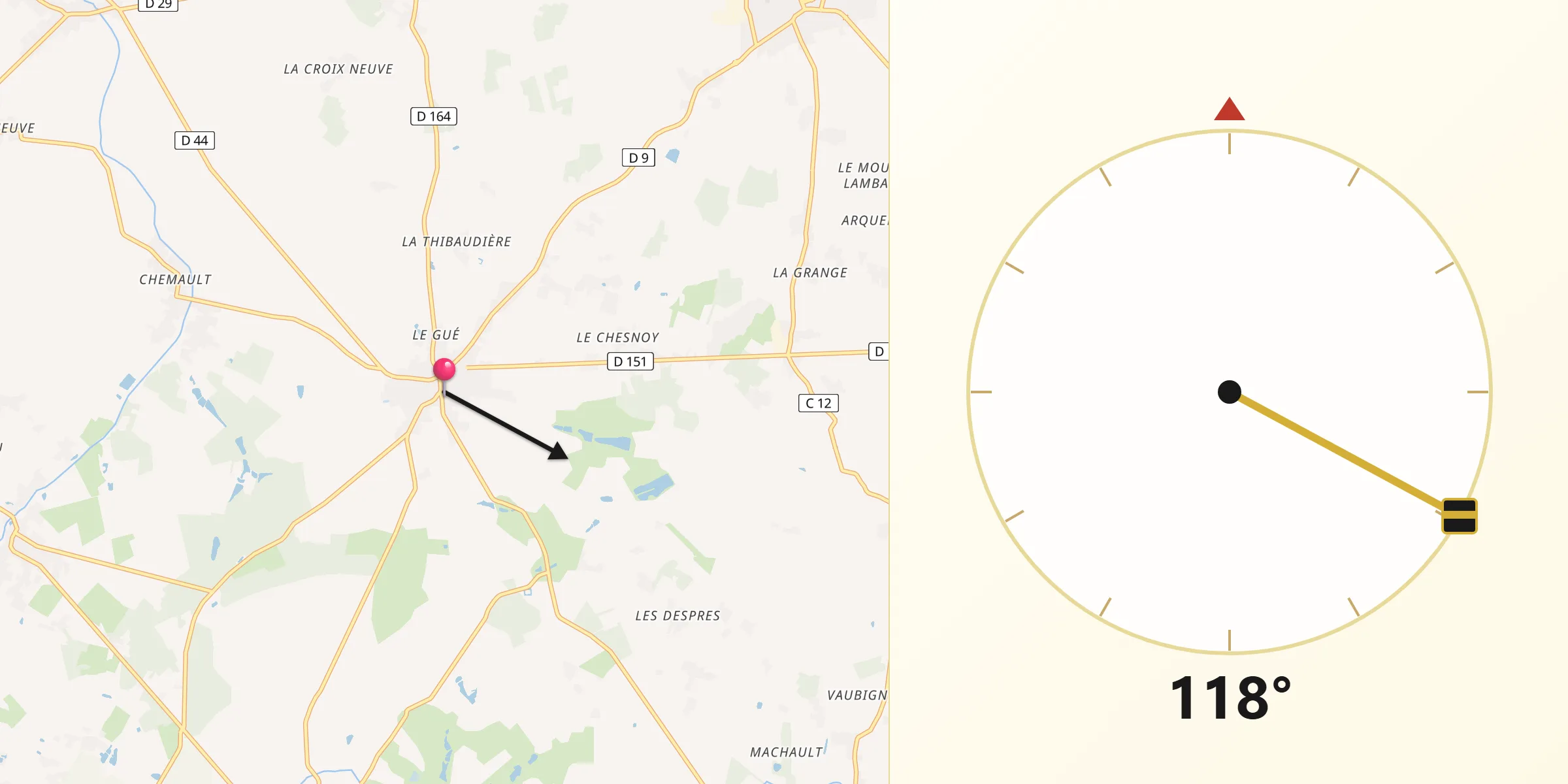 Direction vers la Qibla depuis Boiscommun