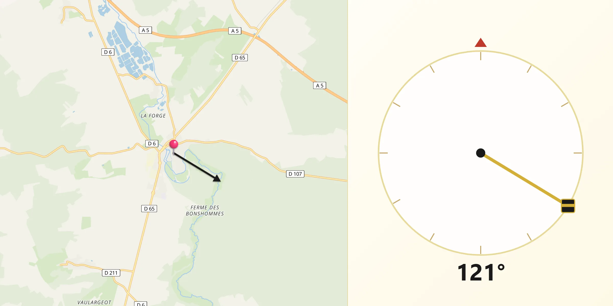 Direction vers la Qibla depuis Châteauvillain