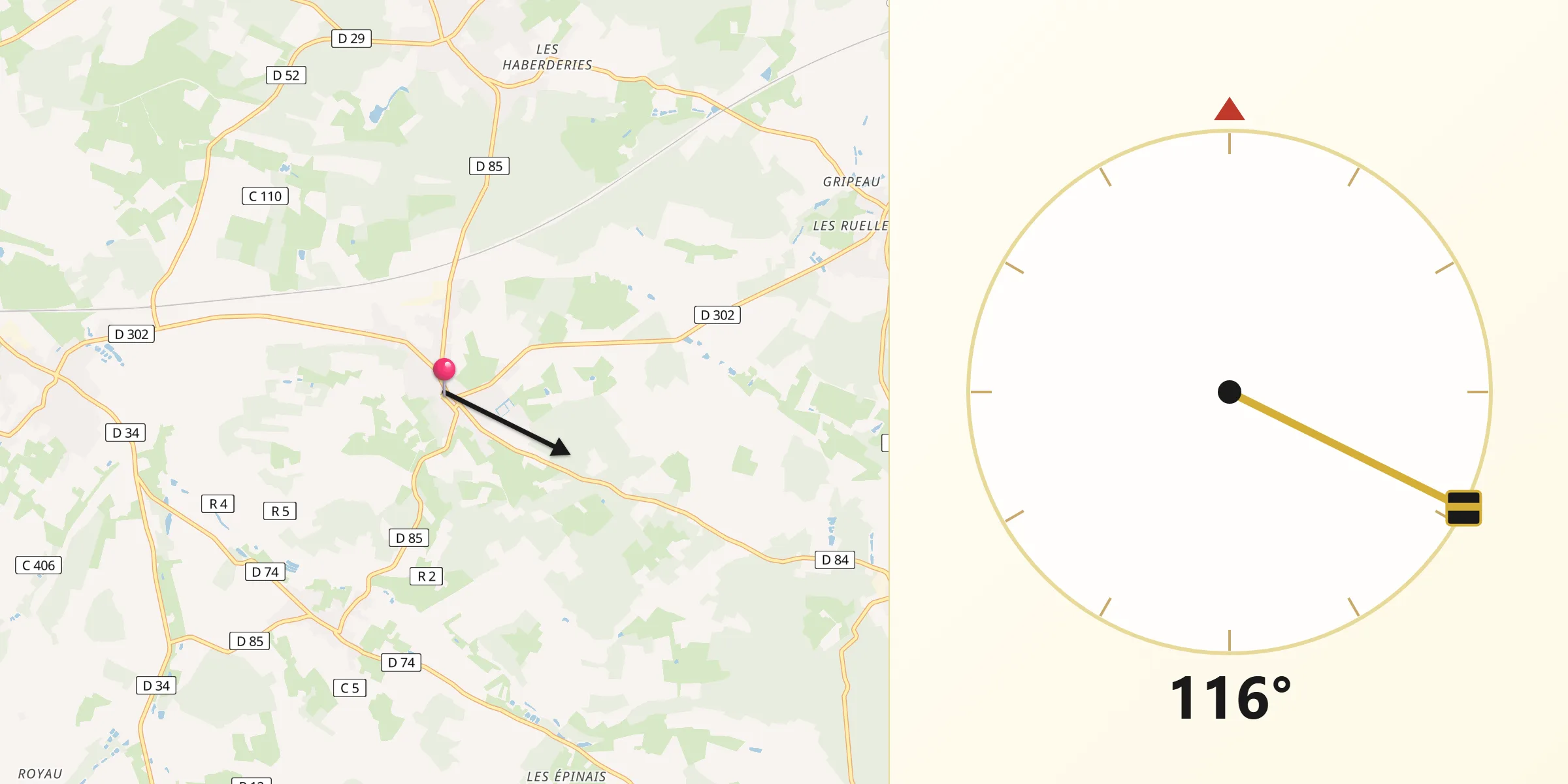Direction vers la Qibla depuis Dollon