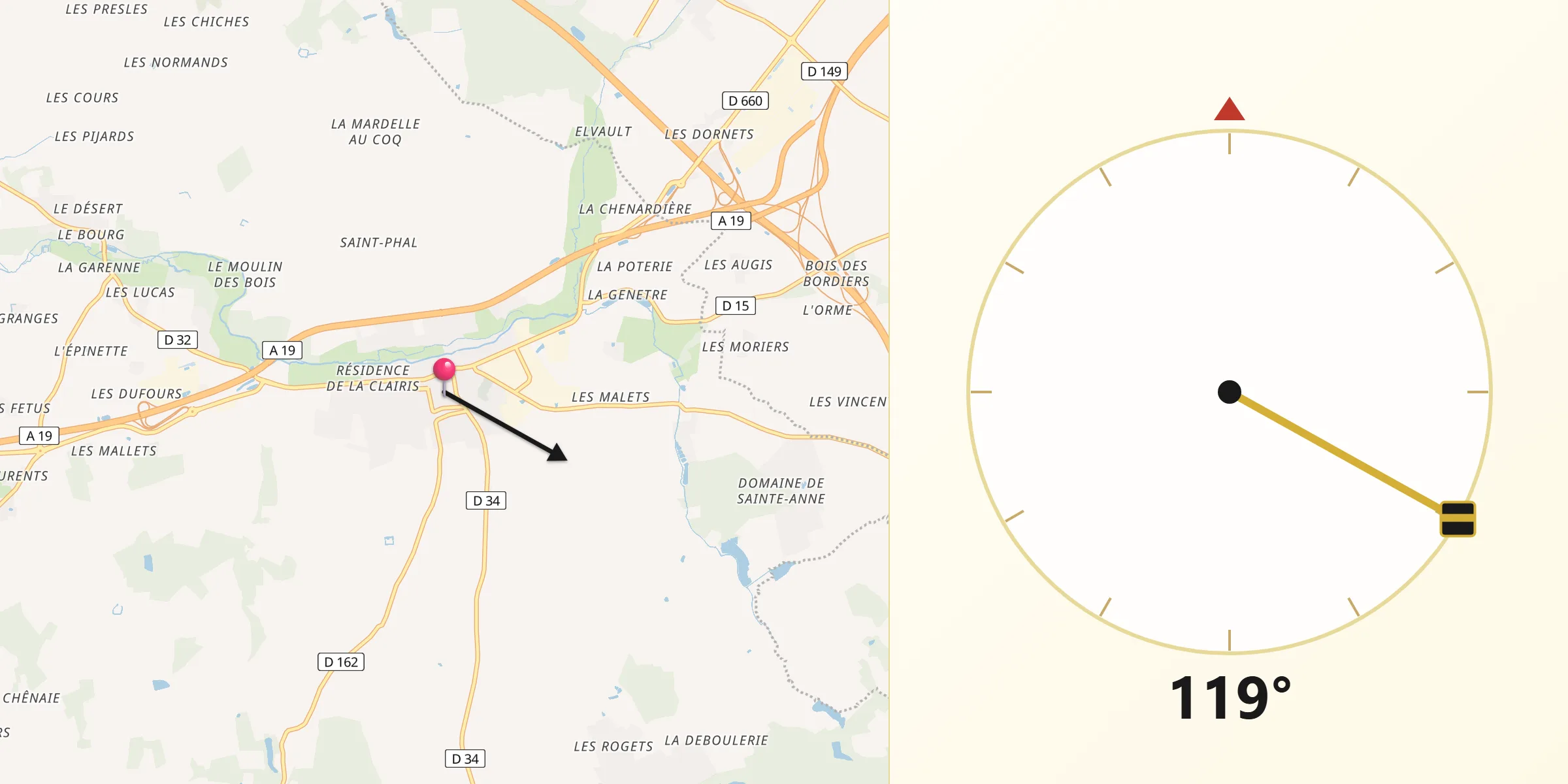 Direction vers la Qibla depuis Courtenay