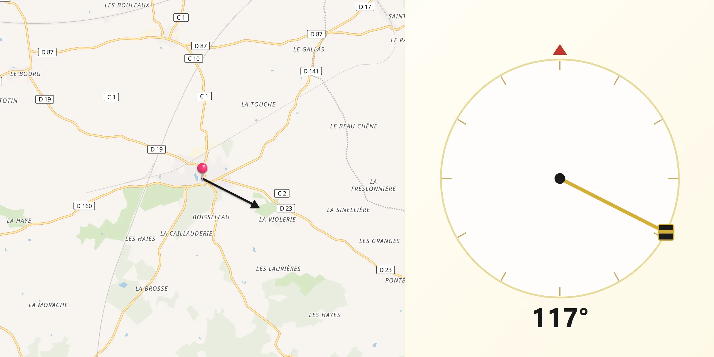 Direction vers la Qibla depuis Droué