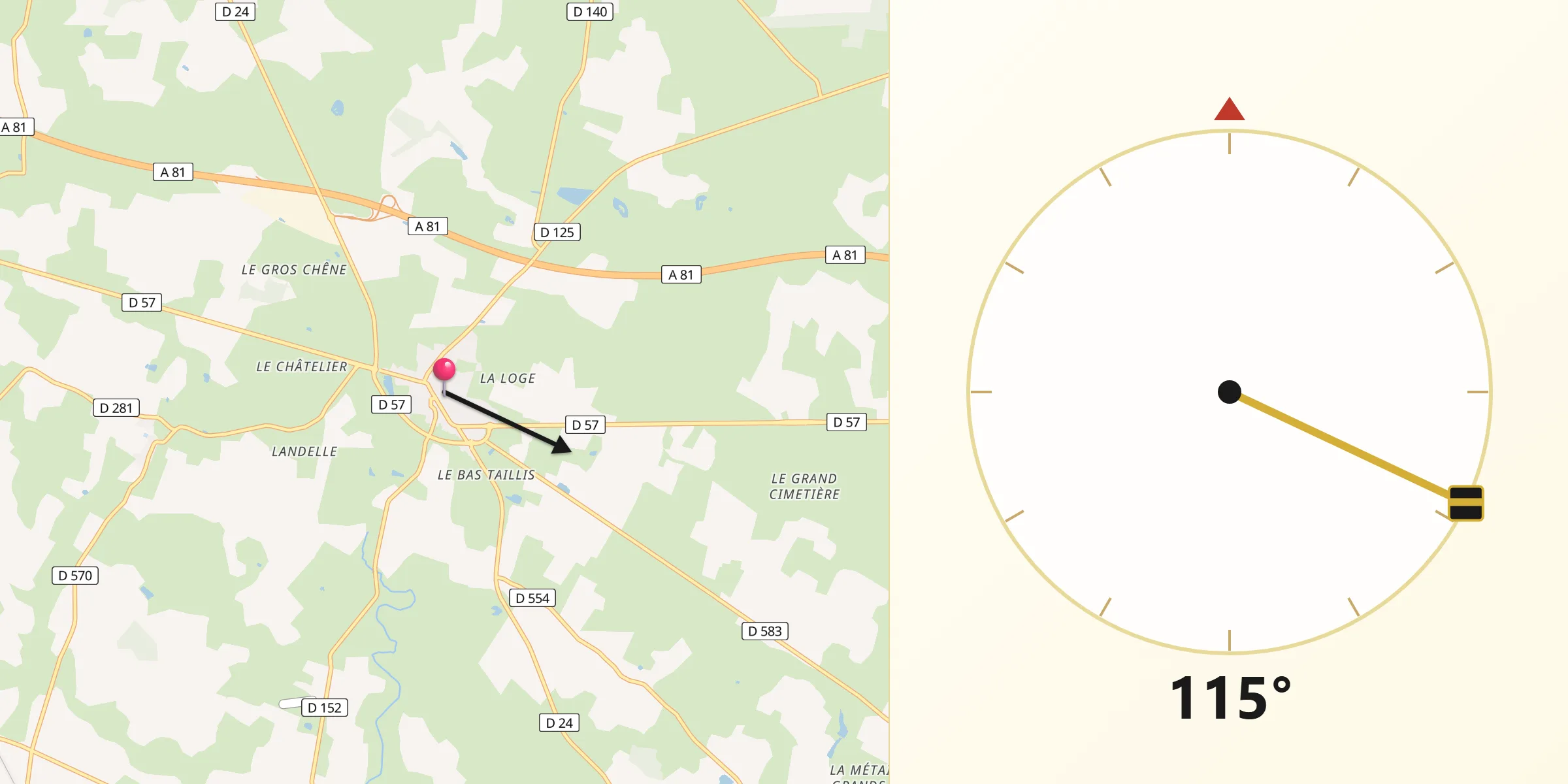 Direction vers la Qibla depuis Vaiges