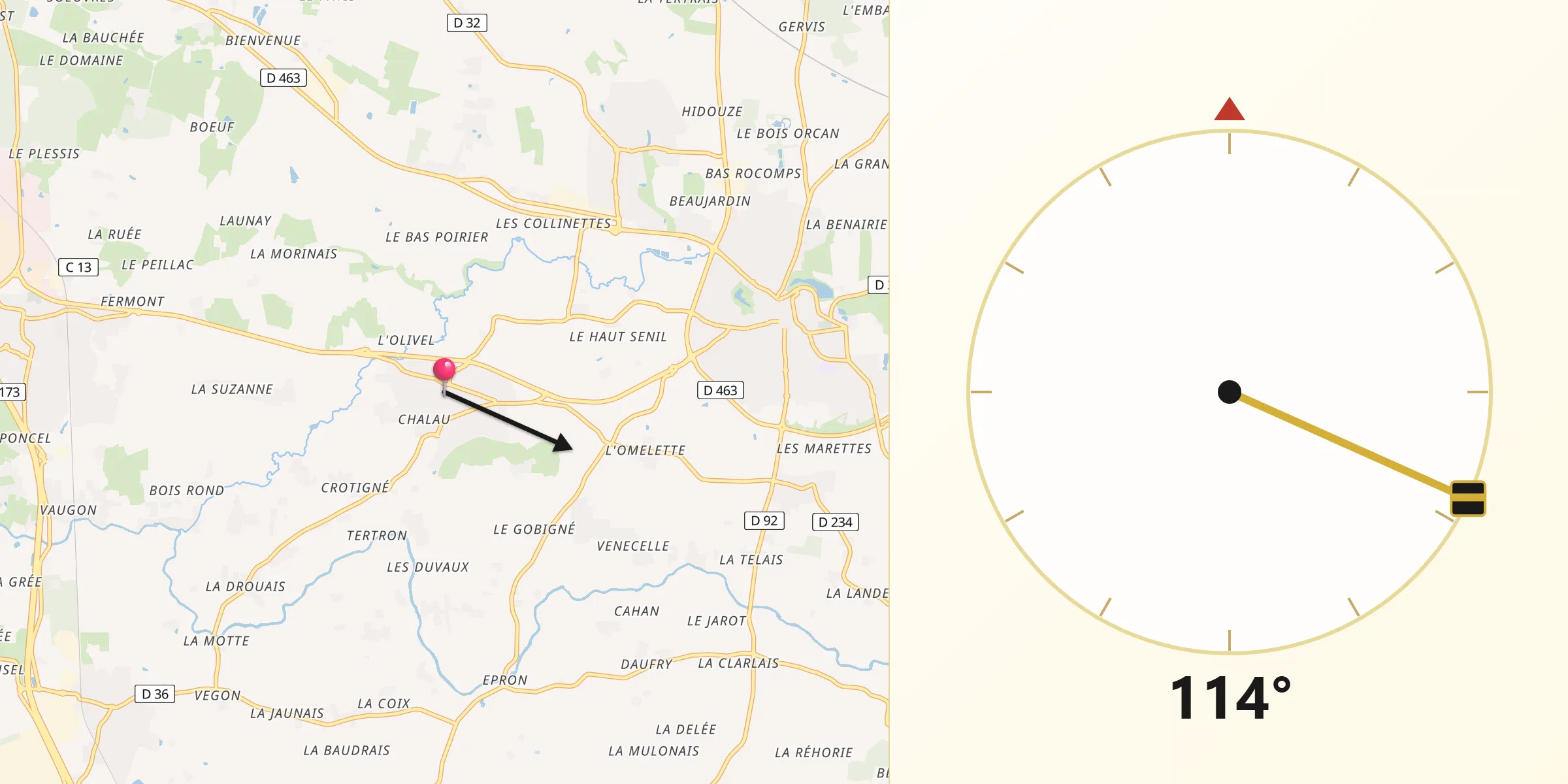 Direction vers la Qibla depuis Nouvoitou