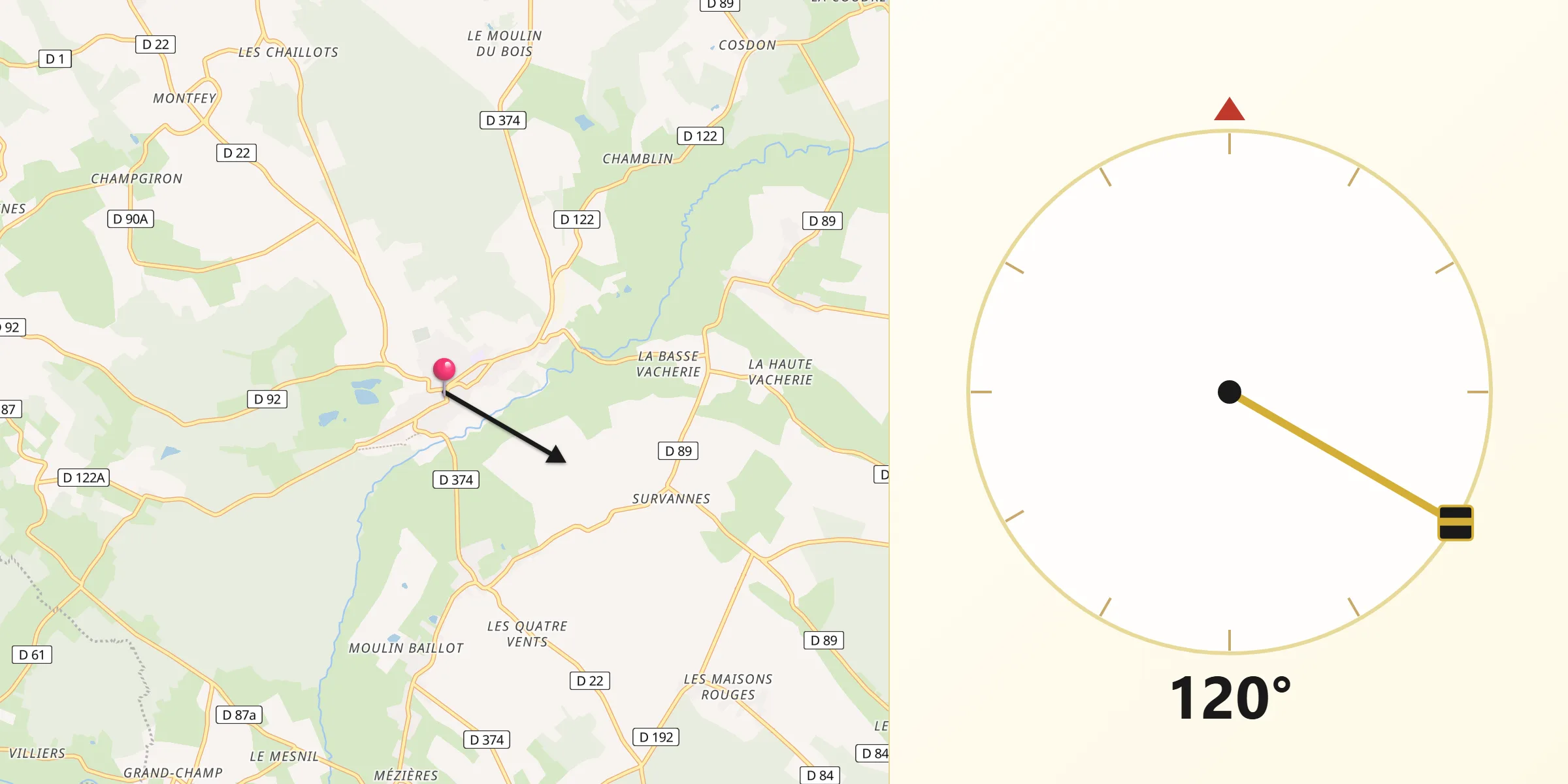 Direction vers la Qibla depuis Ervy-le-Châtel