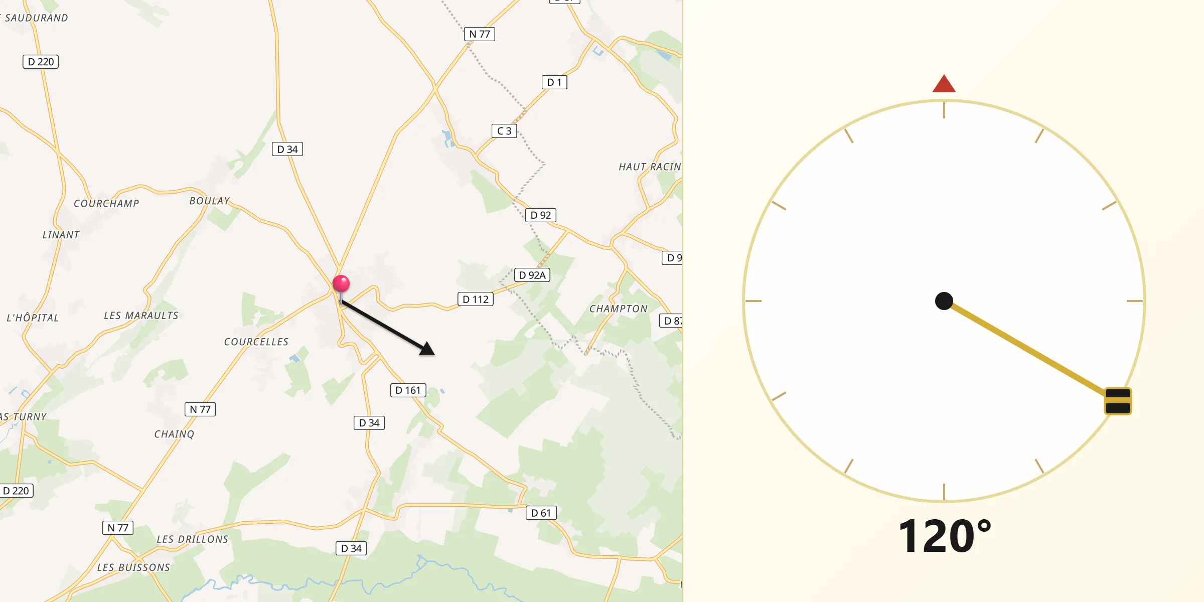 Direction vers la Qibla depuis Neuvy-Sautour