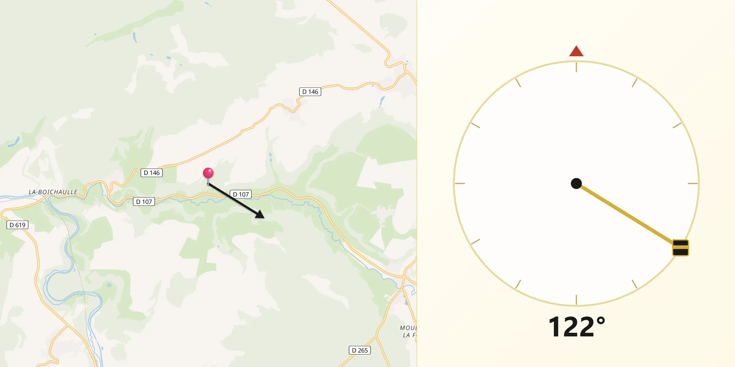 Direction vers la Qibla depuis Nogent