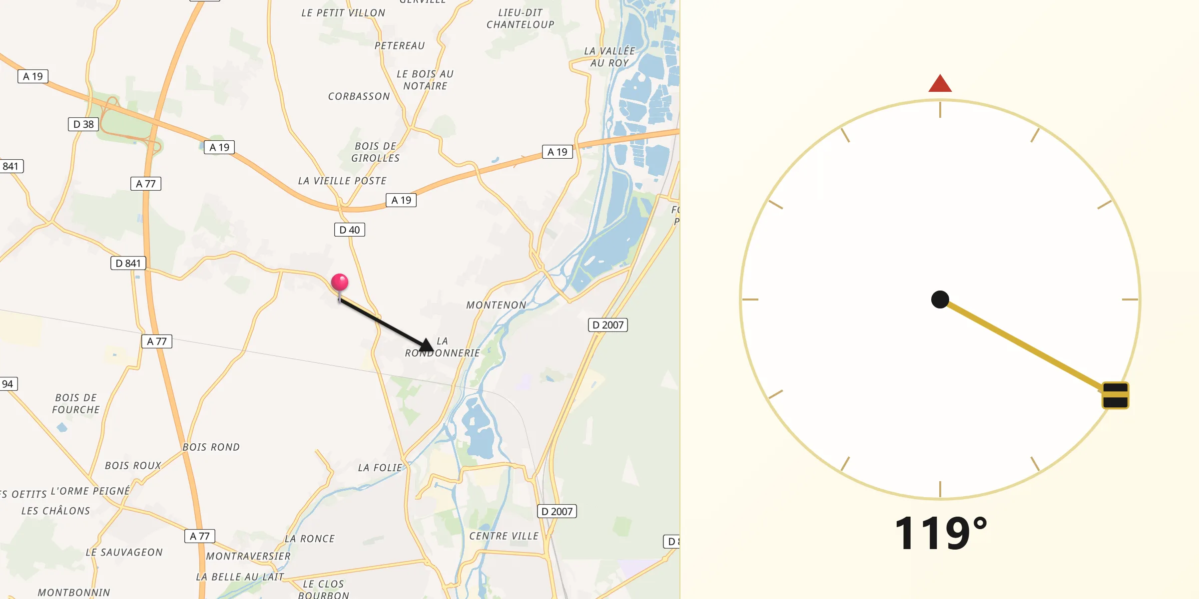 Direction vers la Qibla depuis Corquilleroy