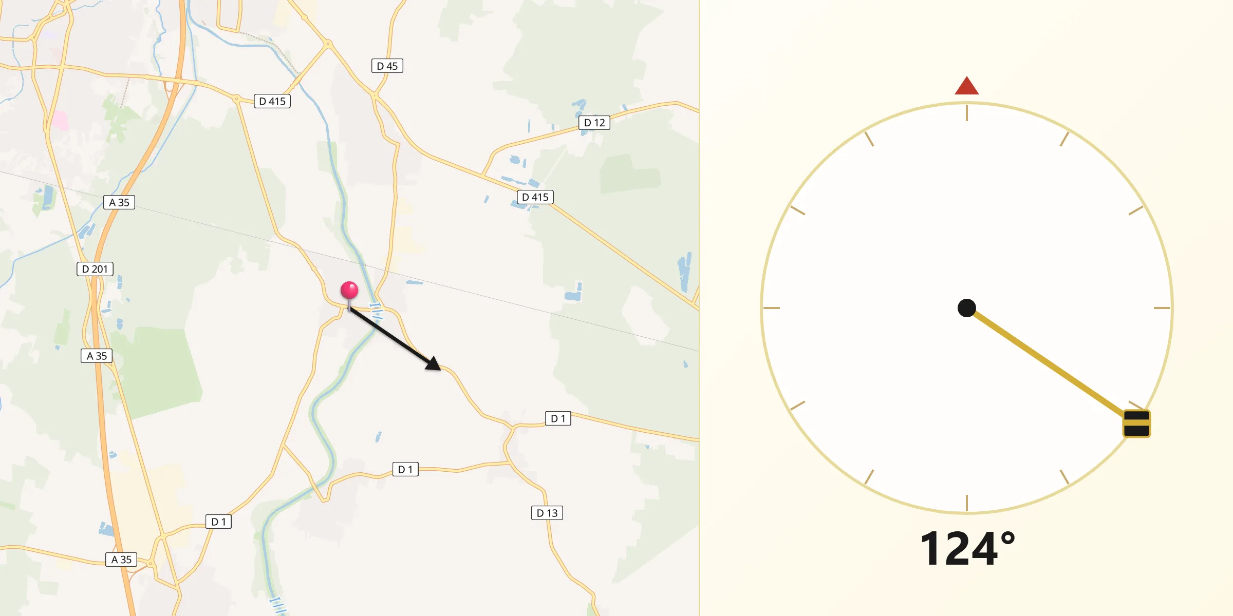 Direction vers la Qibla depuis Sundhoffen