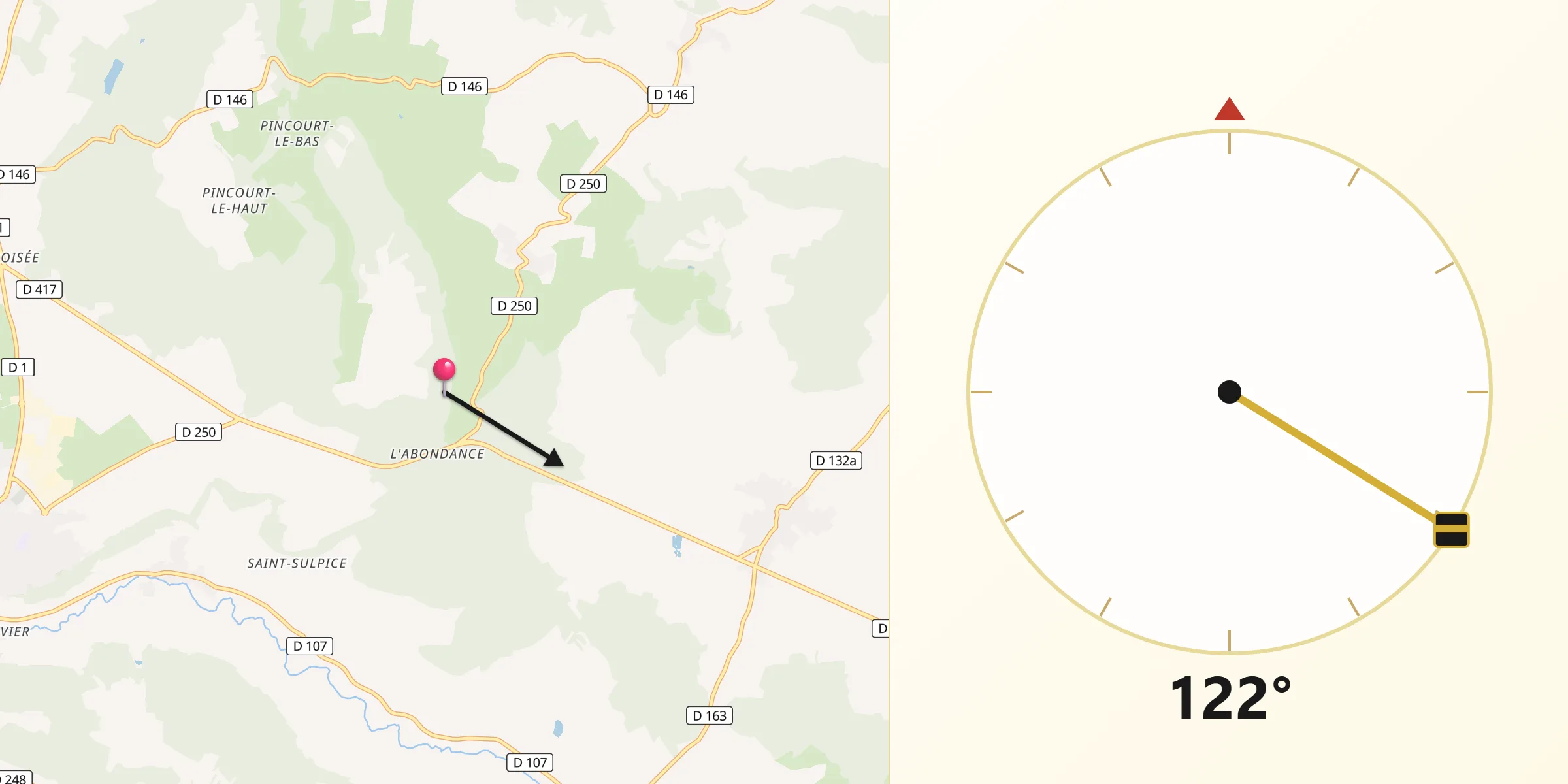 Direction vers la Qibla depuis Rangecourt