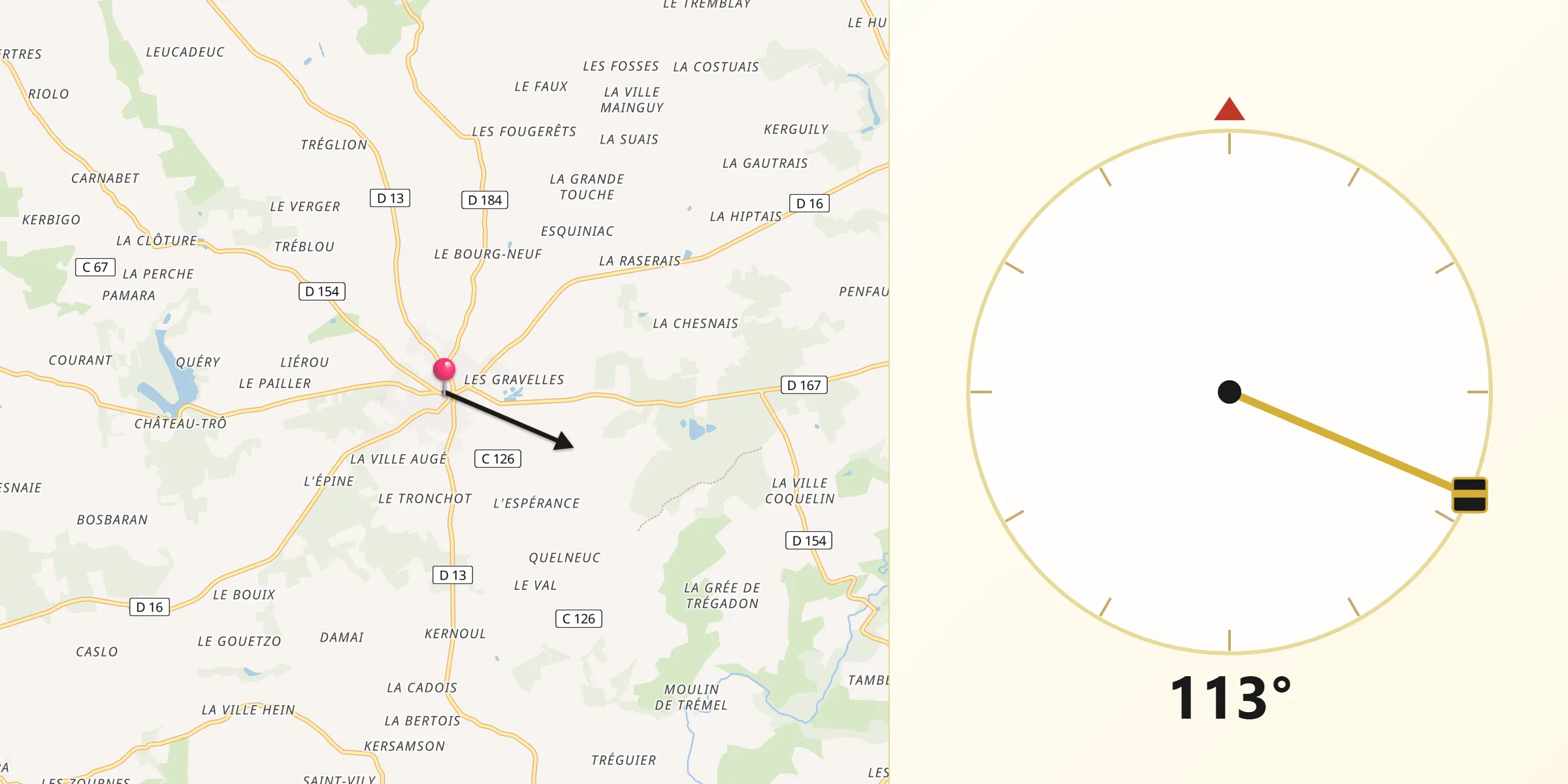 Direction vers la Qibla depuis Guilliers