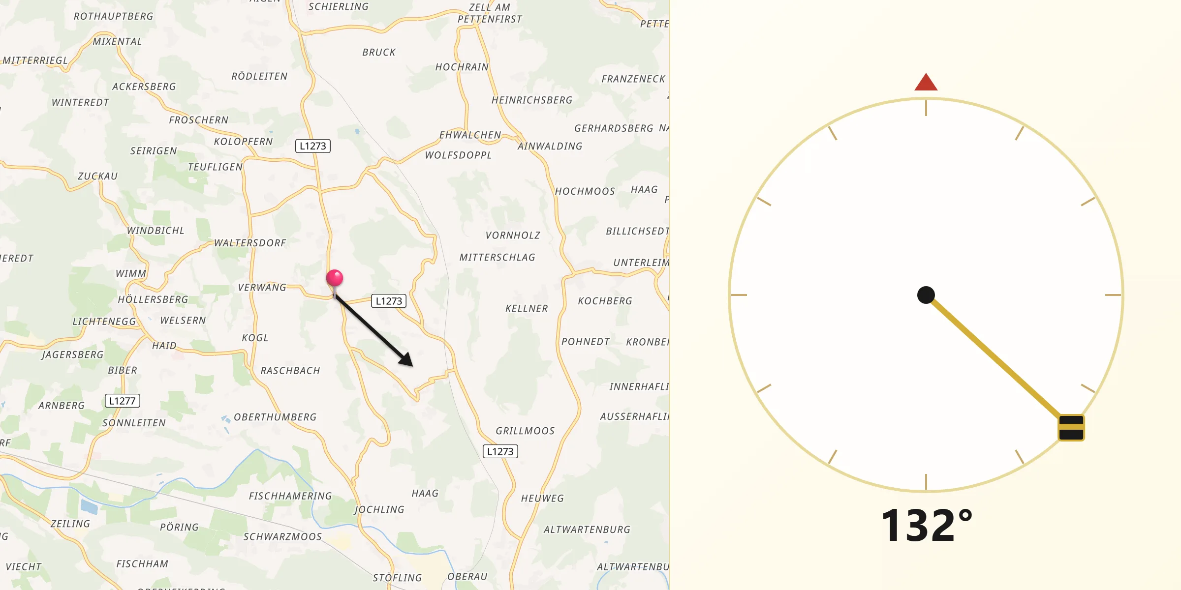 Qibla-Richtung von Puchlkirchen am Trattberg