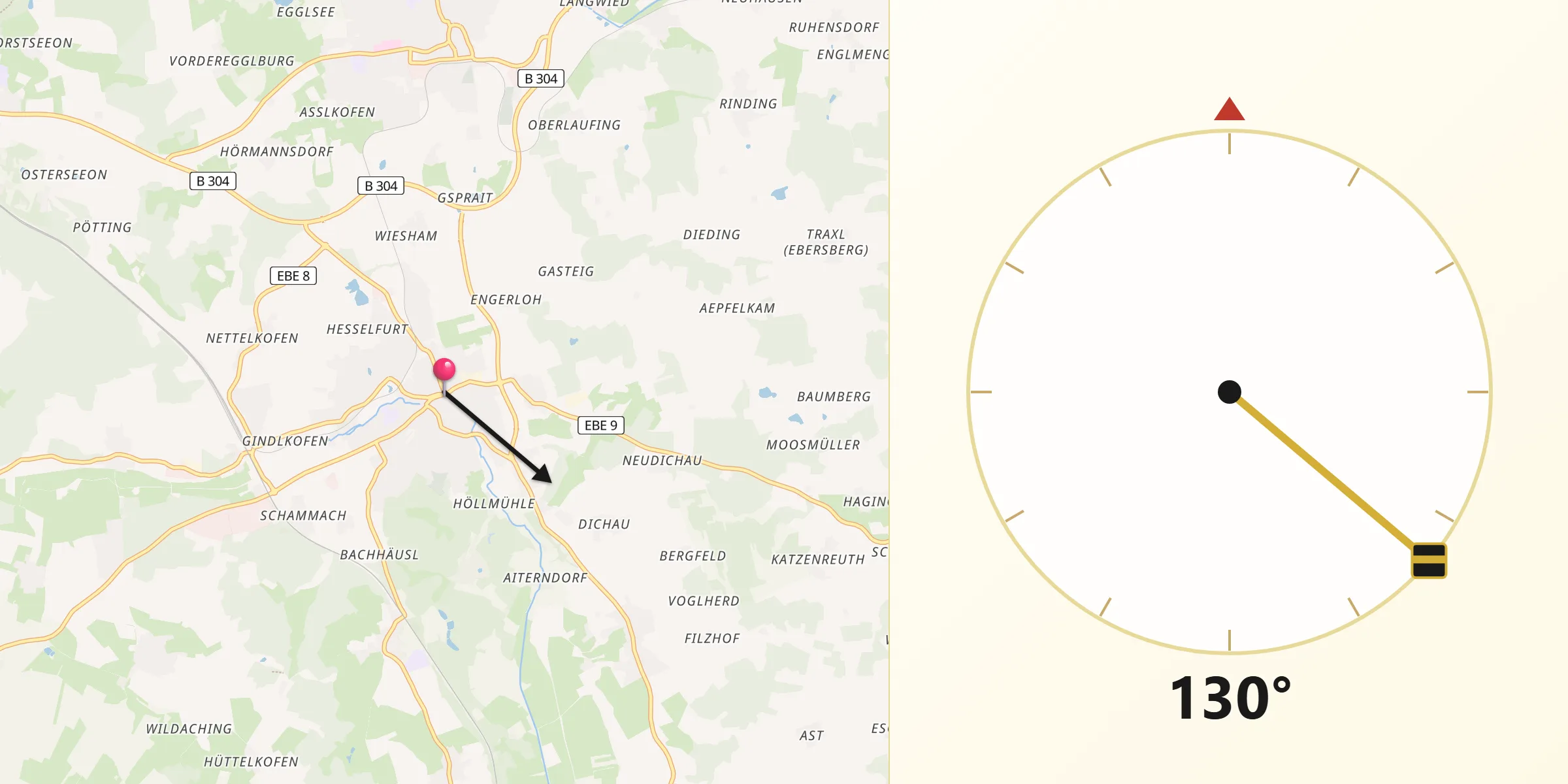 Qibla-Richtung von Grafing bei München