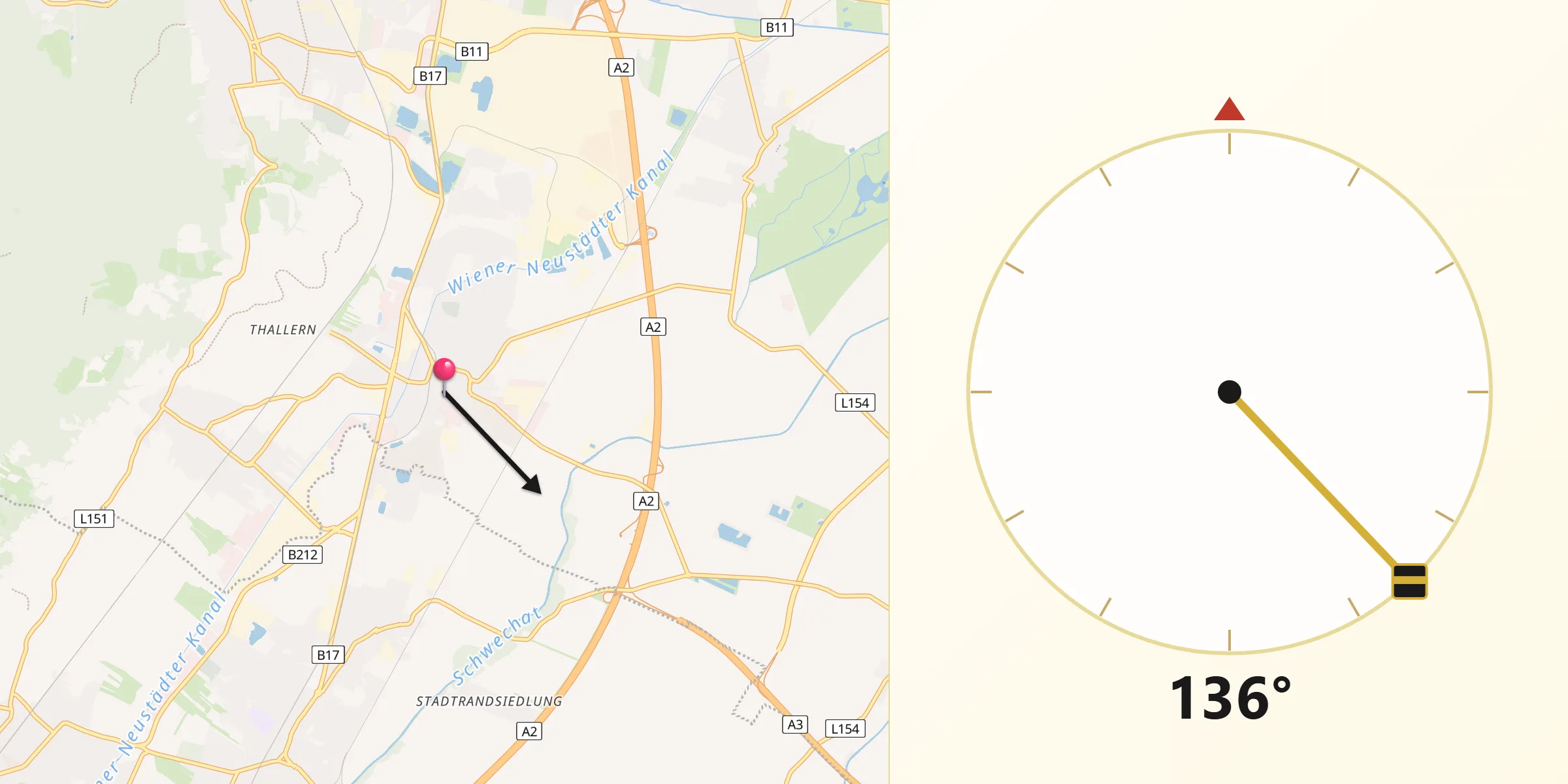 Qibla-Richtung von Guntramsdorf