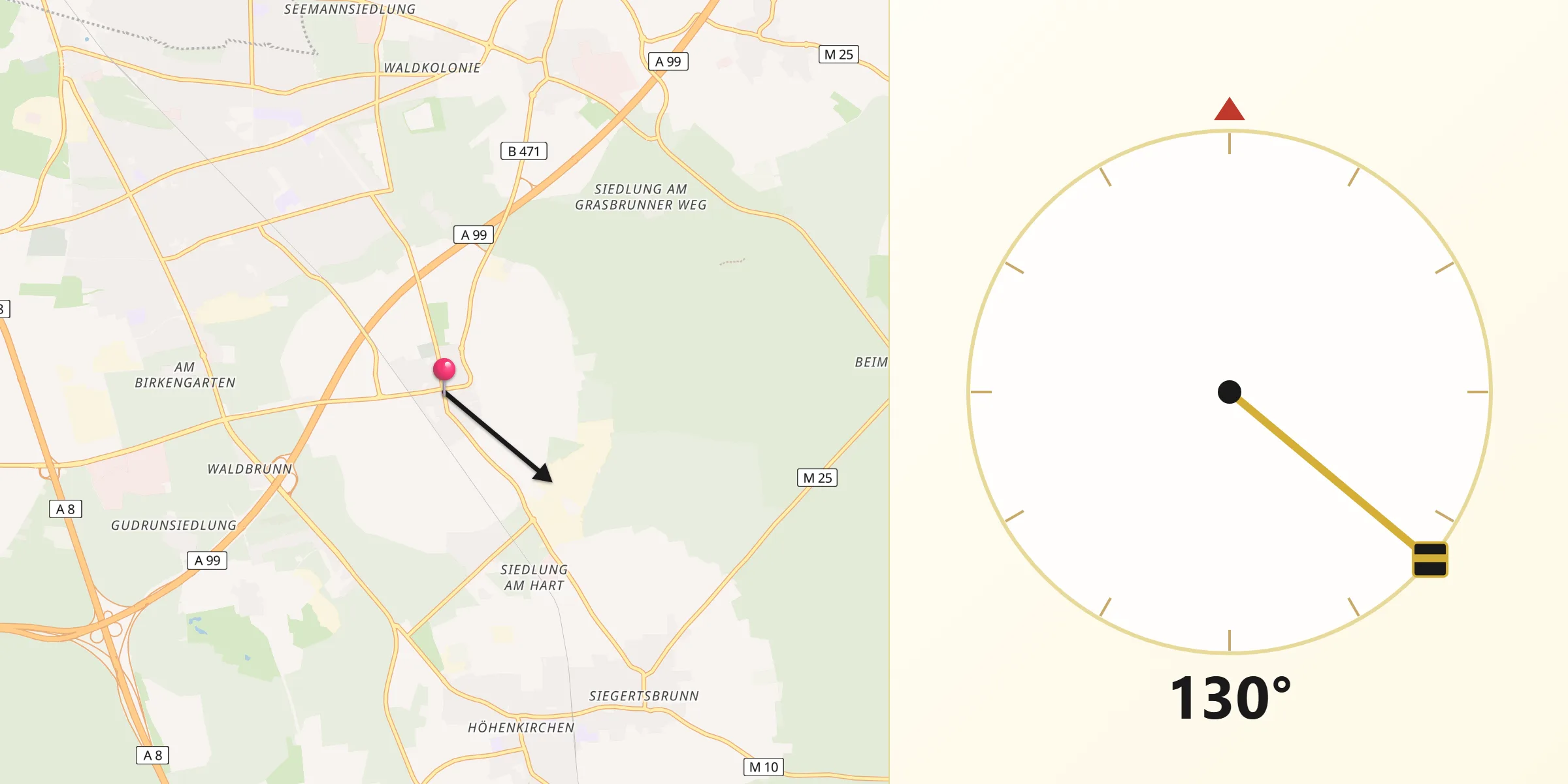 Qibla-Richtung von Hohenbrunn
